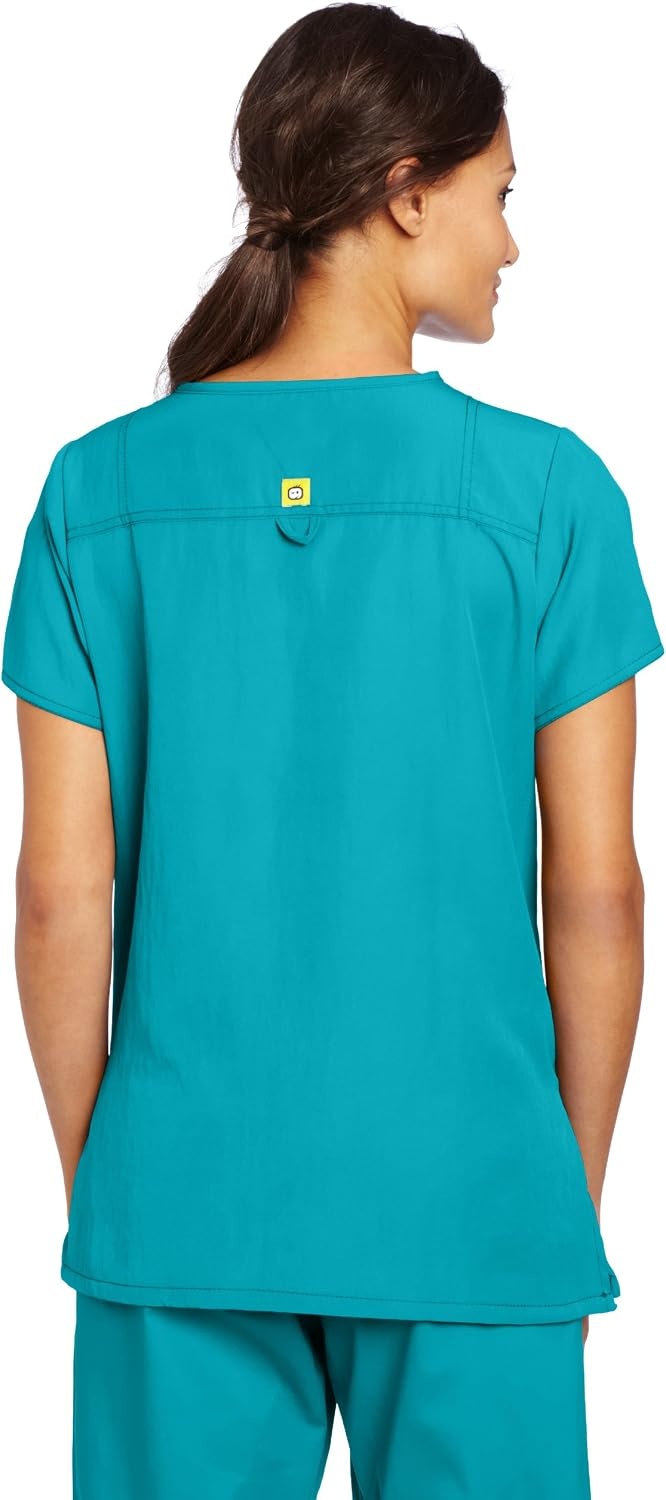 WonderWink Women’s Scrubs Four Way Stretch Sporty V-Neck Top, Real Teal, Small