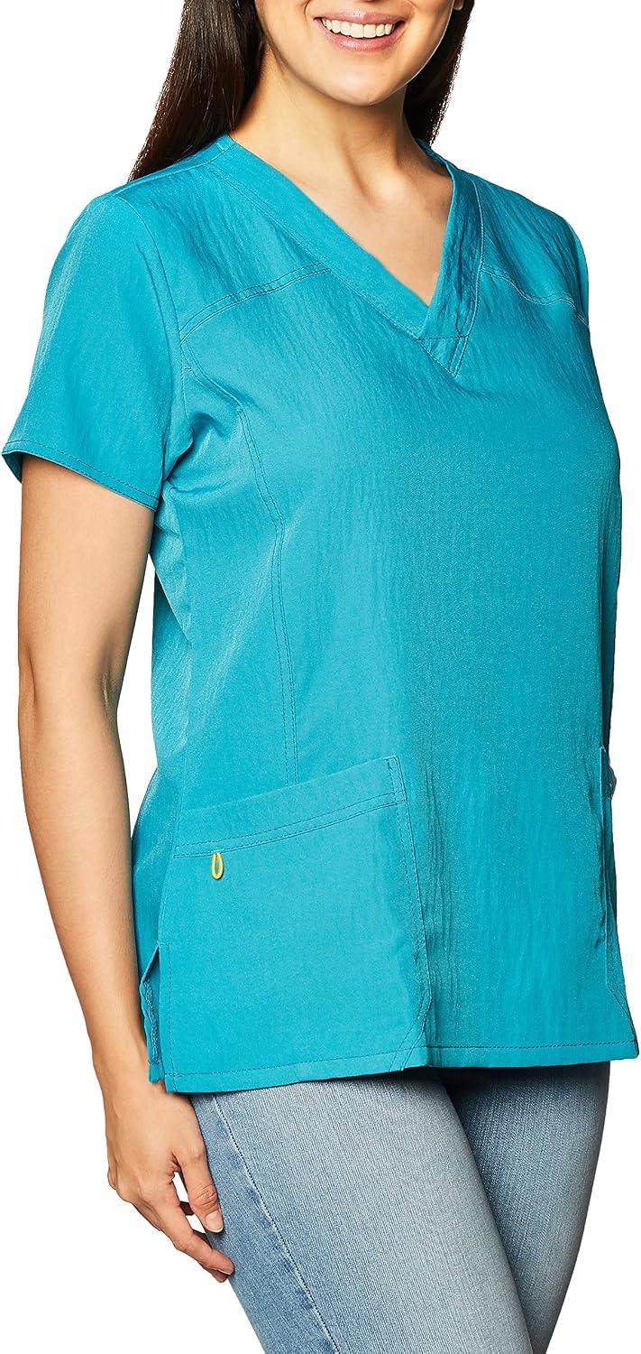 WonderWink Women’s Scrubs Four Way Stretch Sporty V-Neck Top, Real Teal, Small