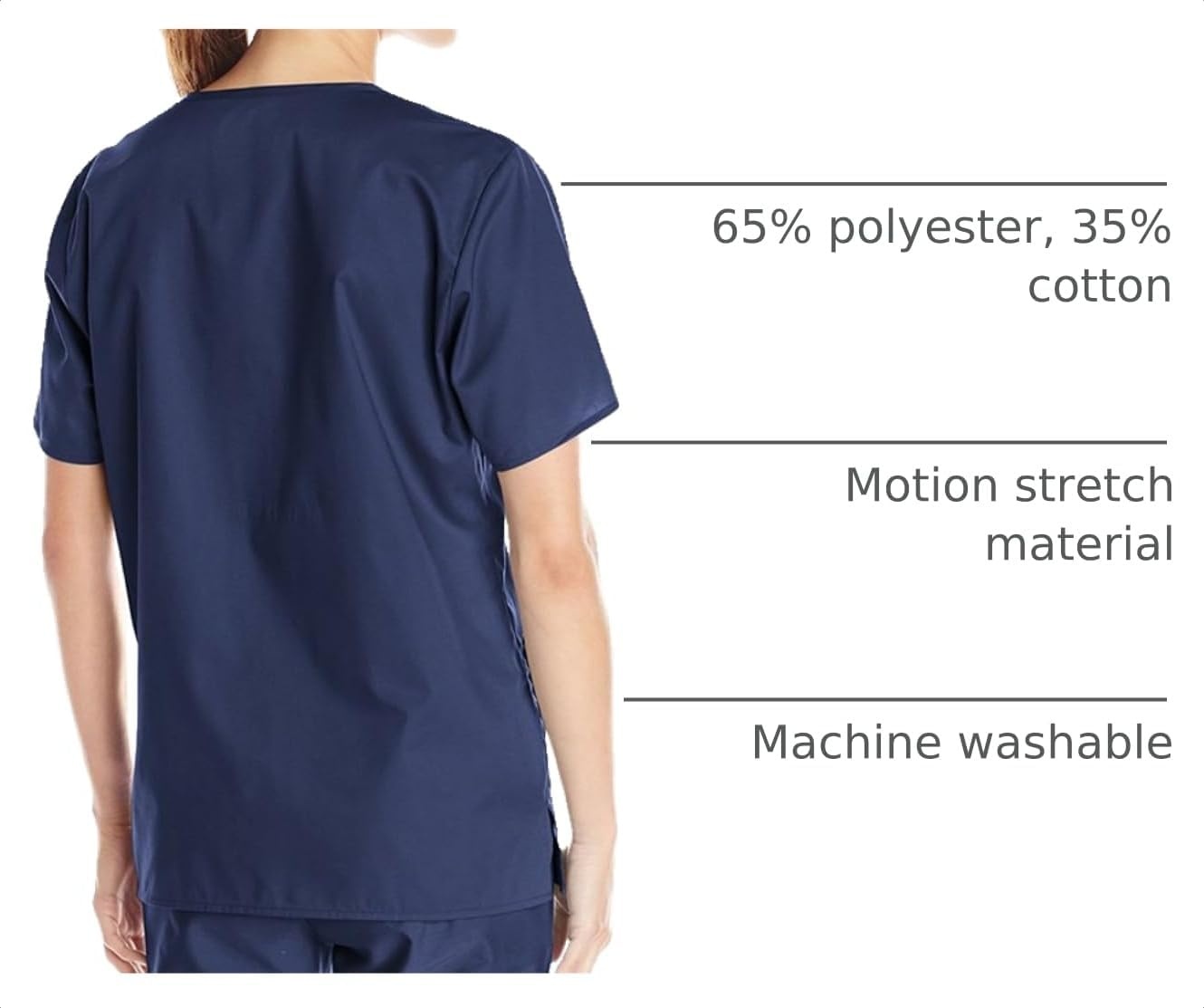 Wink WonderWORK Scrubs for Women, V-Neck Scrub Tops | Womens Scrub Top Navy V-Neck 4 Pockets Size L 65% Polyester/35% Cotton