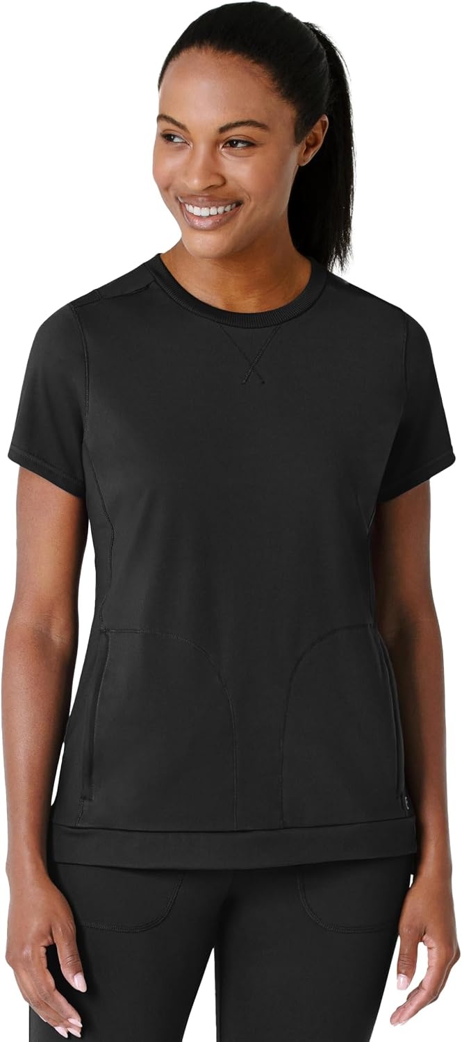 Wink Renew Women’s Flex-n-Reach Crew Neck Scrub Top(Black)