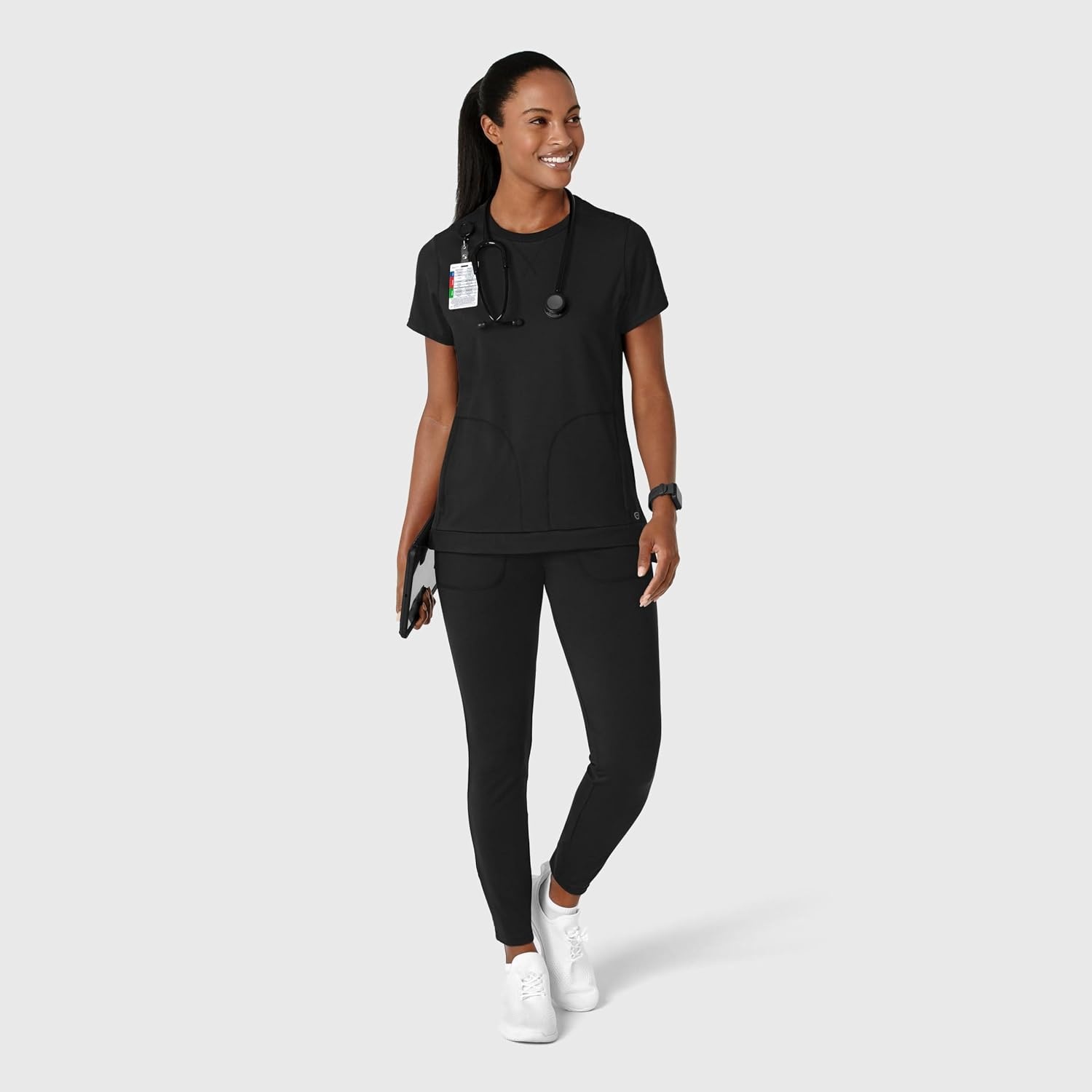 Wink Renew Women’s Flex-n-Reach Crew Neck Scrub Top(Black)