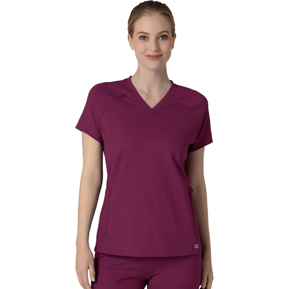 Wink Renew Knit Women’s Flex-n-Reach V-Neck Raglan Scrub Top(Wine)