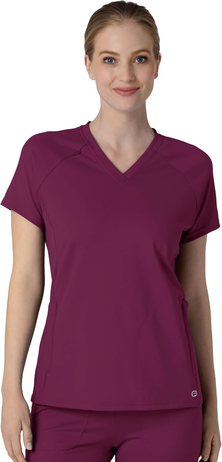 Wink Renew Knit Women’s Flex-n-Reach V-Neck Raglan Scrub Top(Wine)