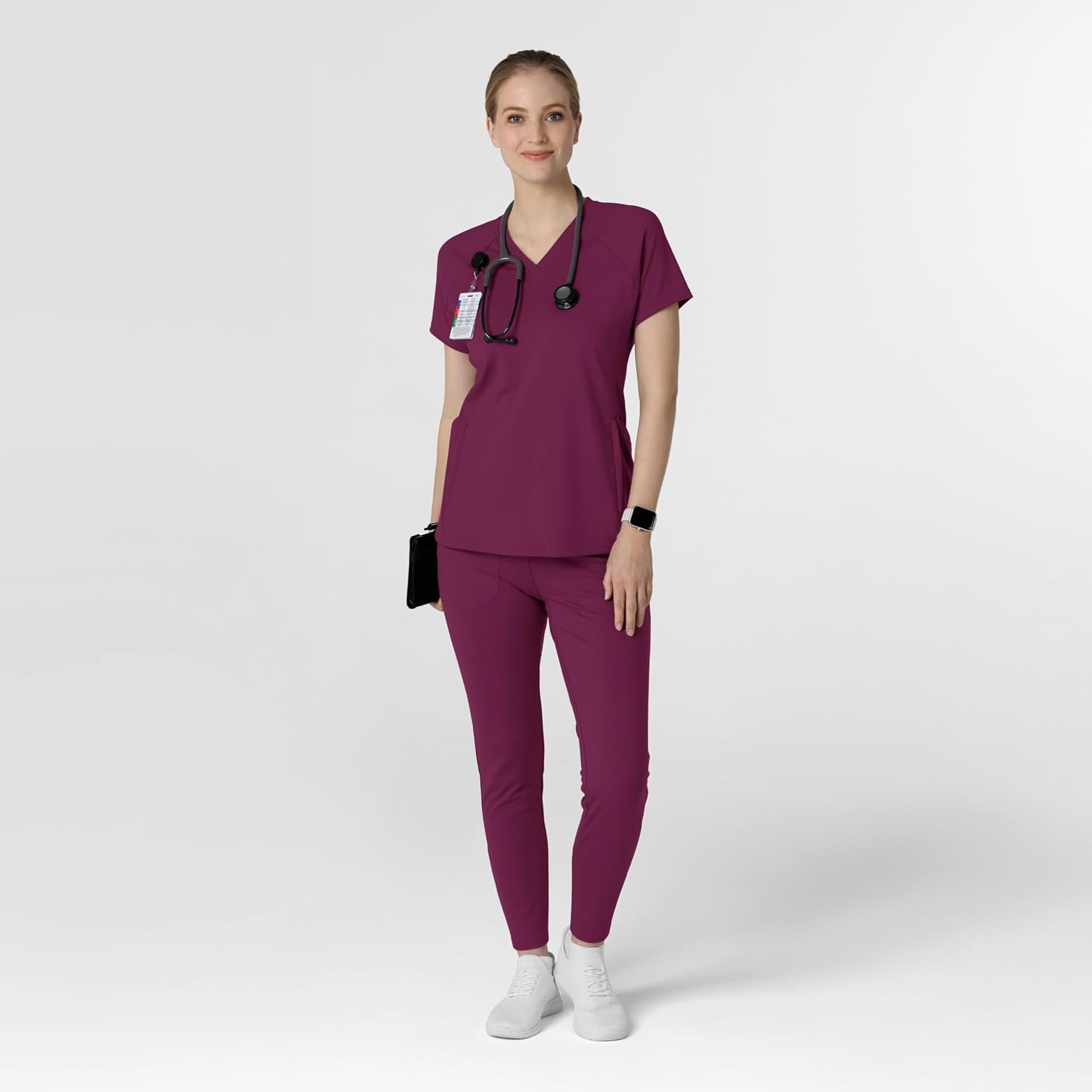 Wink Renew Knit Women’s Flex-n-Reach V-Neck Raglan Scrub Top(Wine)