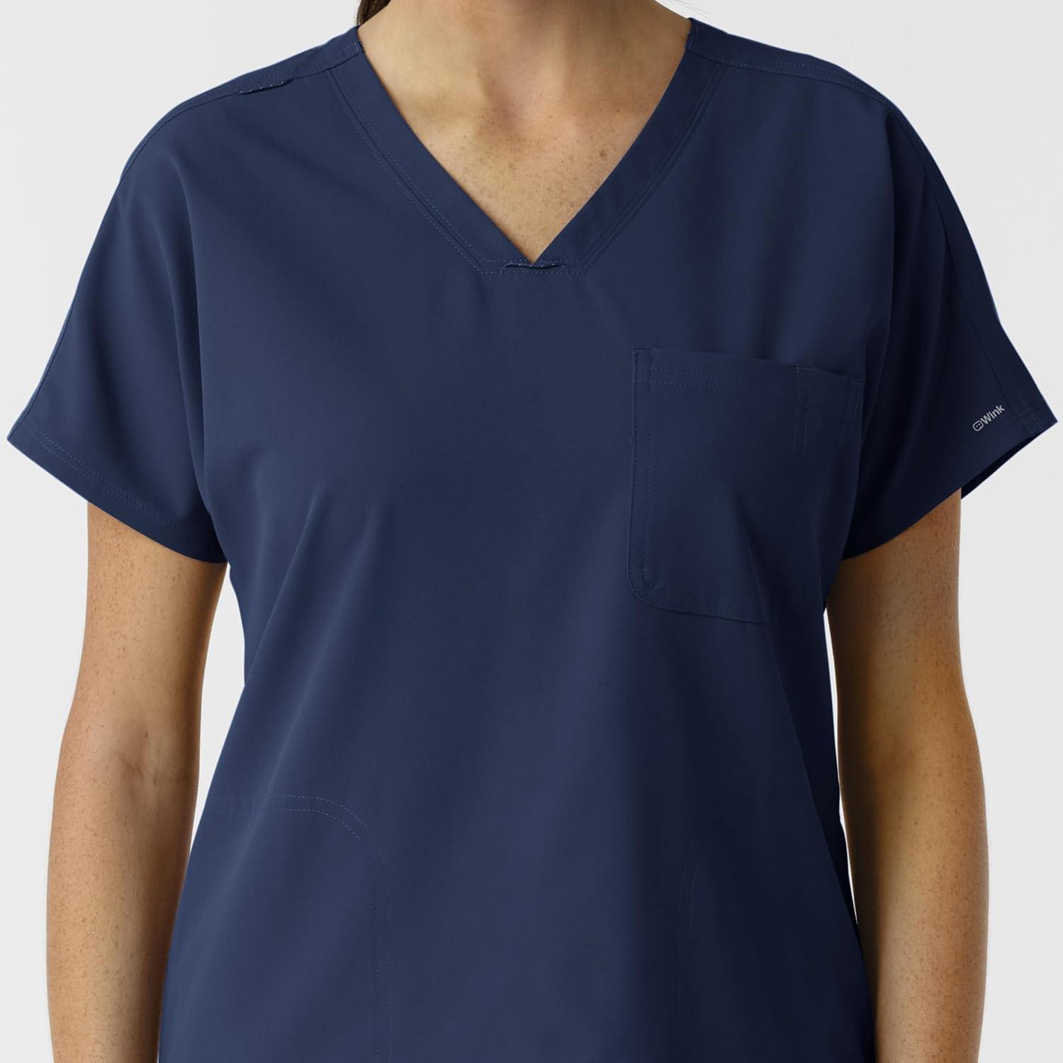 Wink Women’s Women’s Drop Shoulder Tunic Scrub Top(Navy)