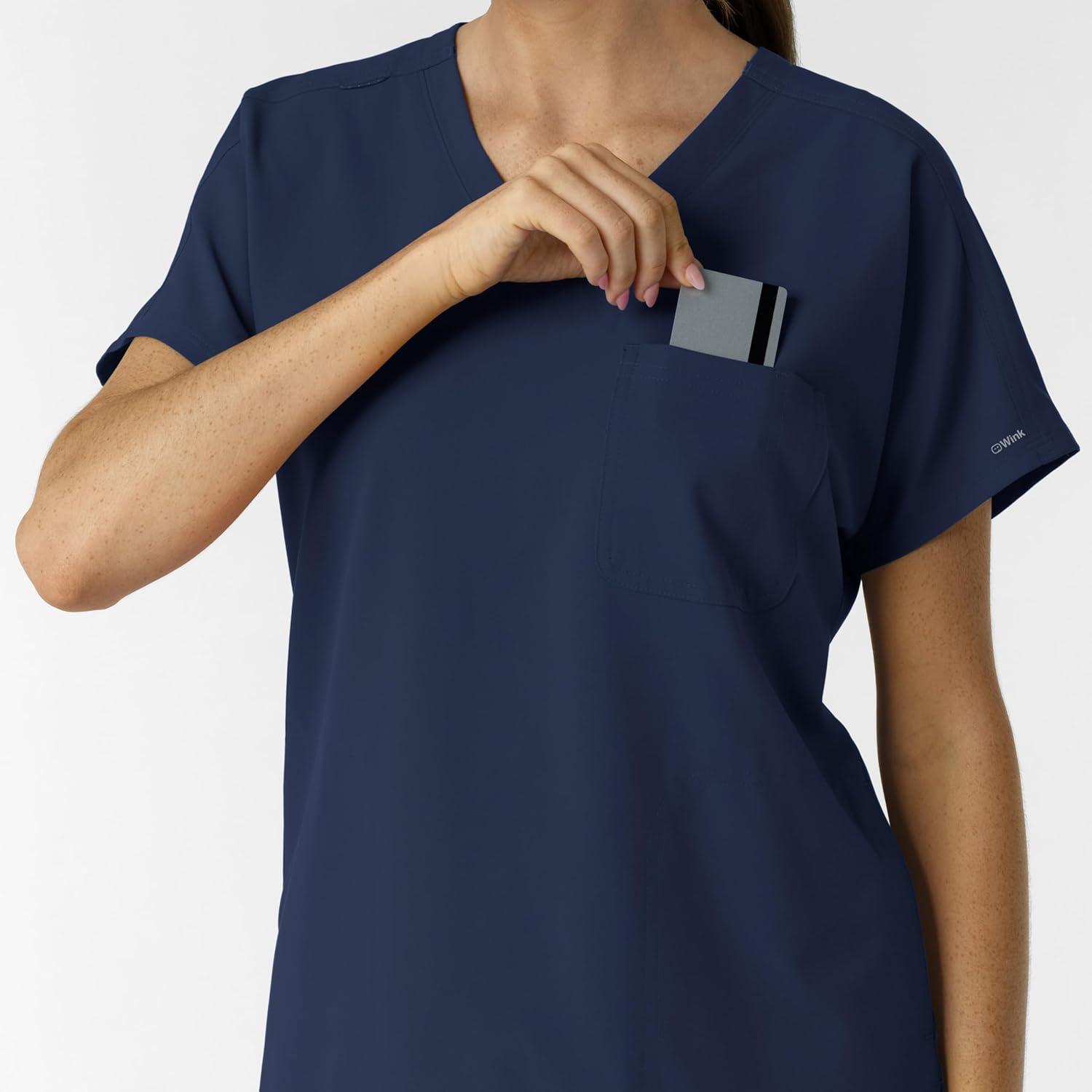 Wink Women’s Women’s Drop Shoulder Tunic Scrub Top(Navy)