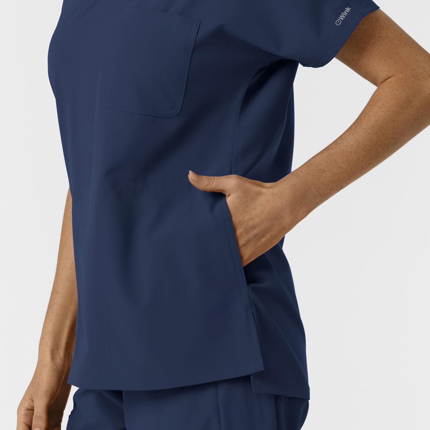 Wink Women’s Women’s Drop Shoulder Tunic Scrub Top(Navy)