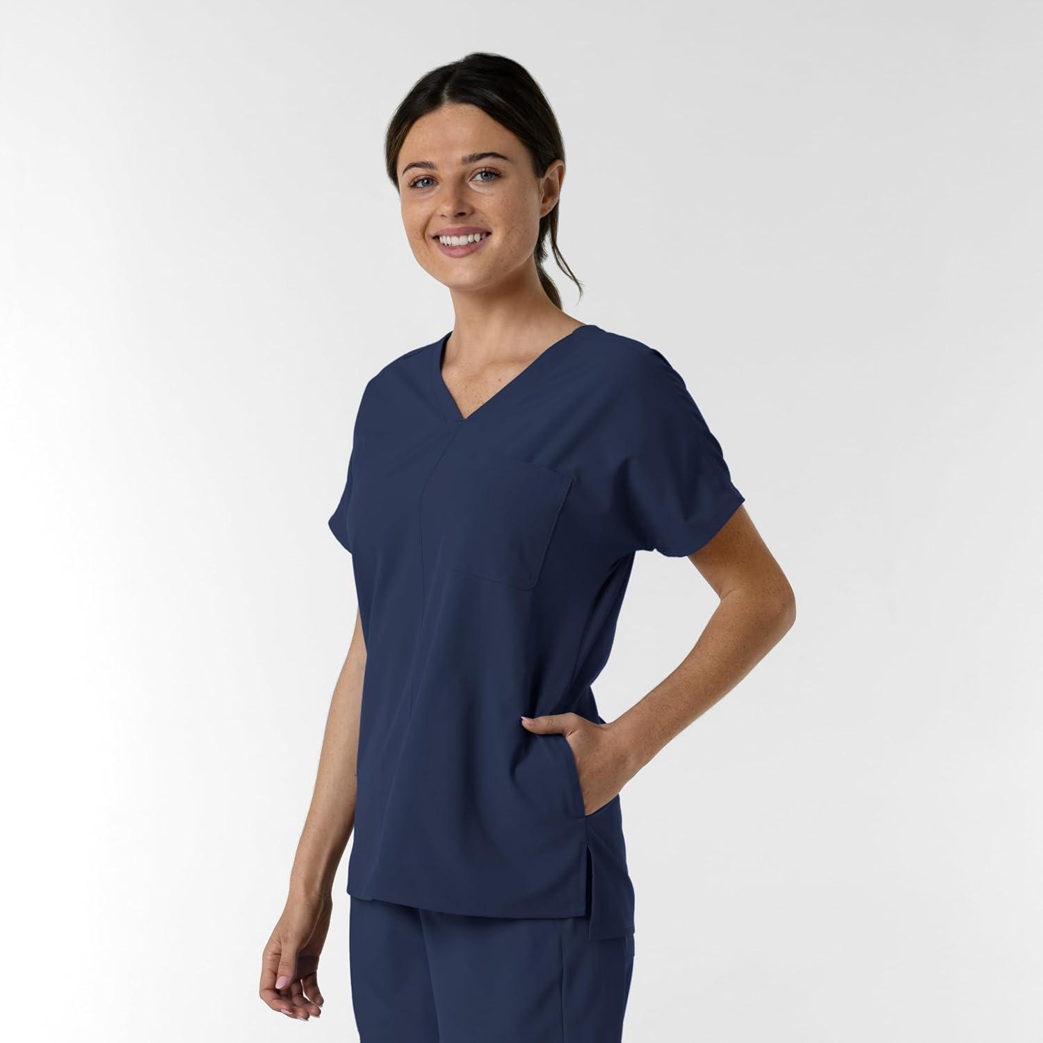 Wink Women’s Women’s Drop Shoulder Tunic Scrub Top(Navy)
