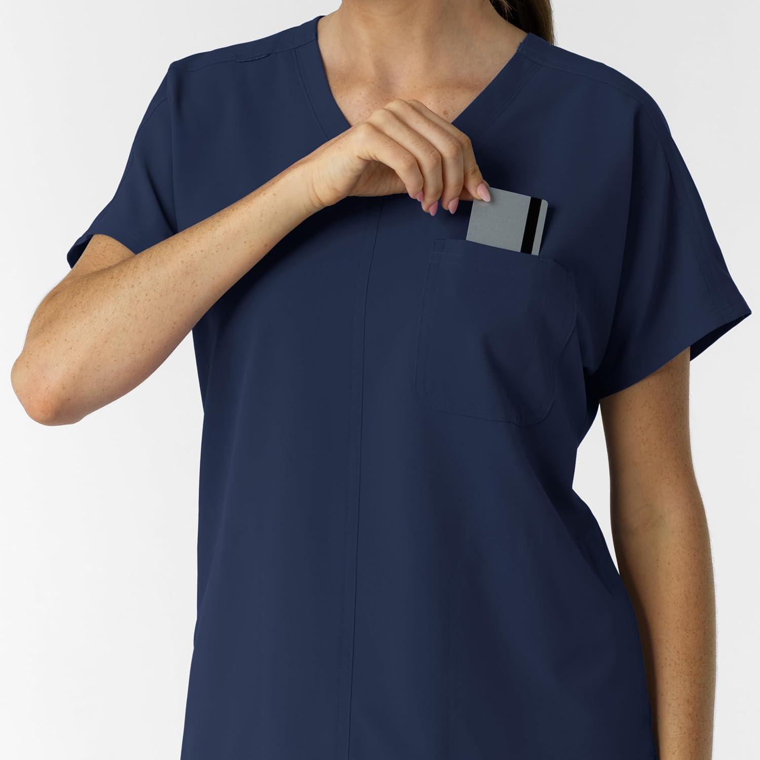 Wink Women’s Women’s Drop Shoulder Tunic Scrub Top(Navy)