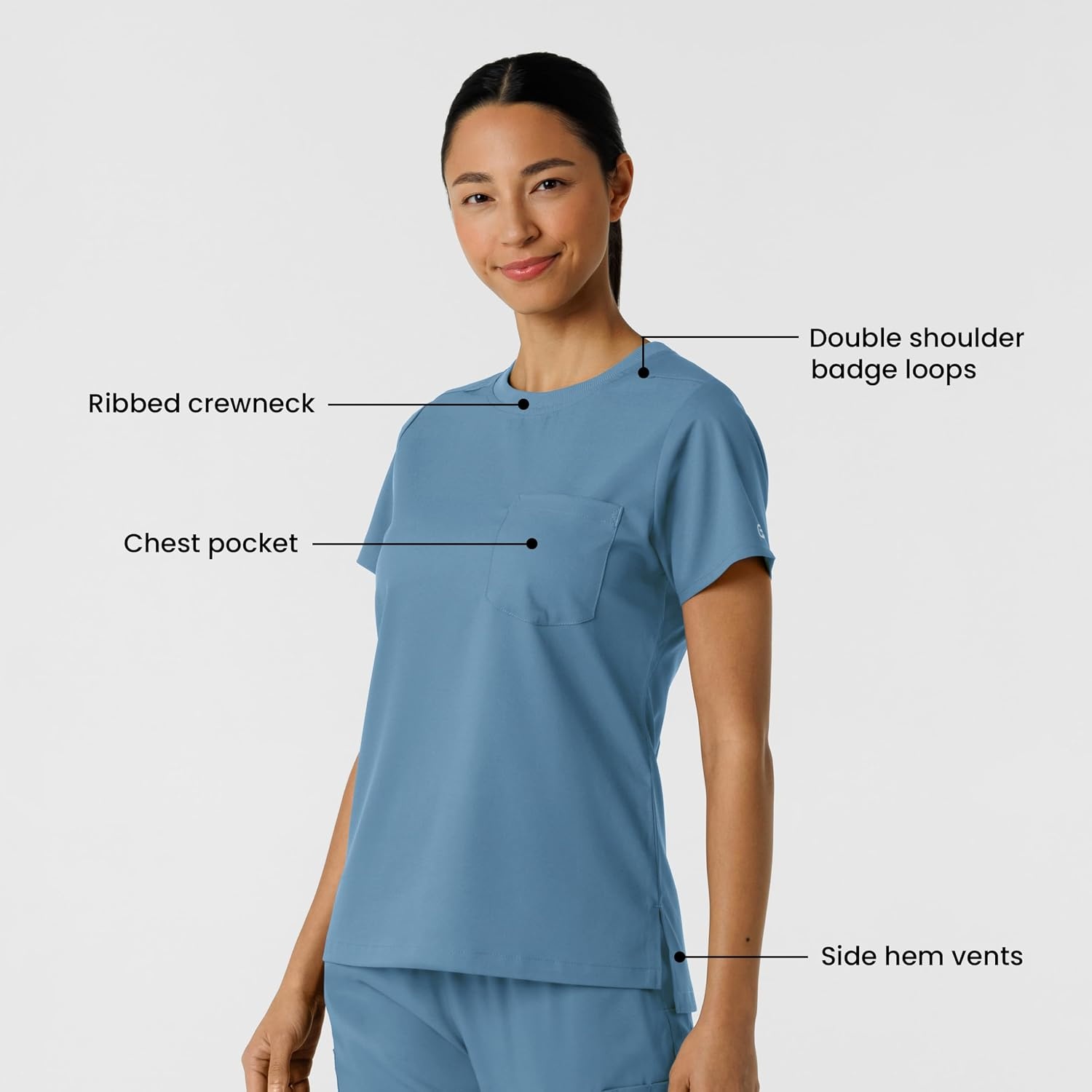 Wink Scrubs for Women, Boundless, Classic Tee with 1 Pocket(Pacific Blue)