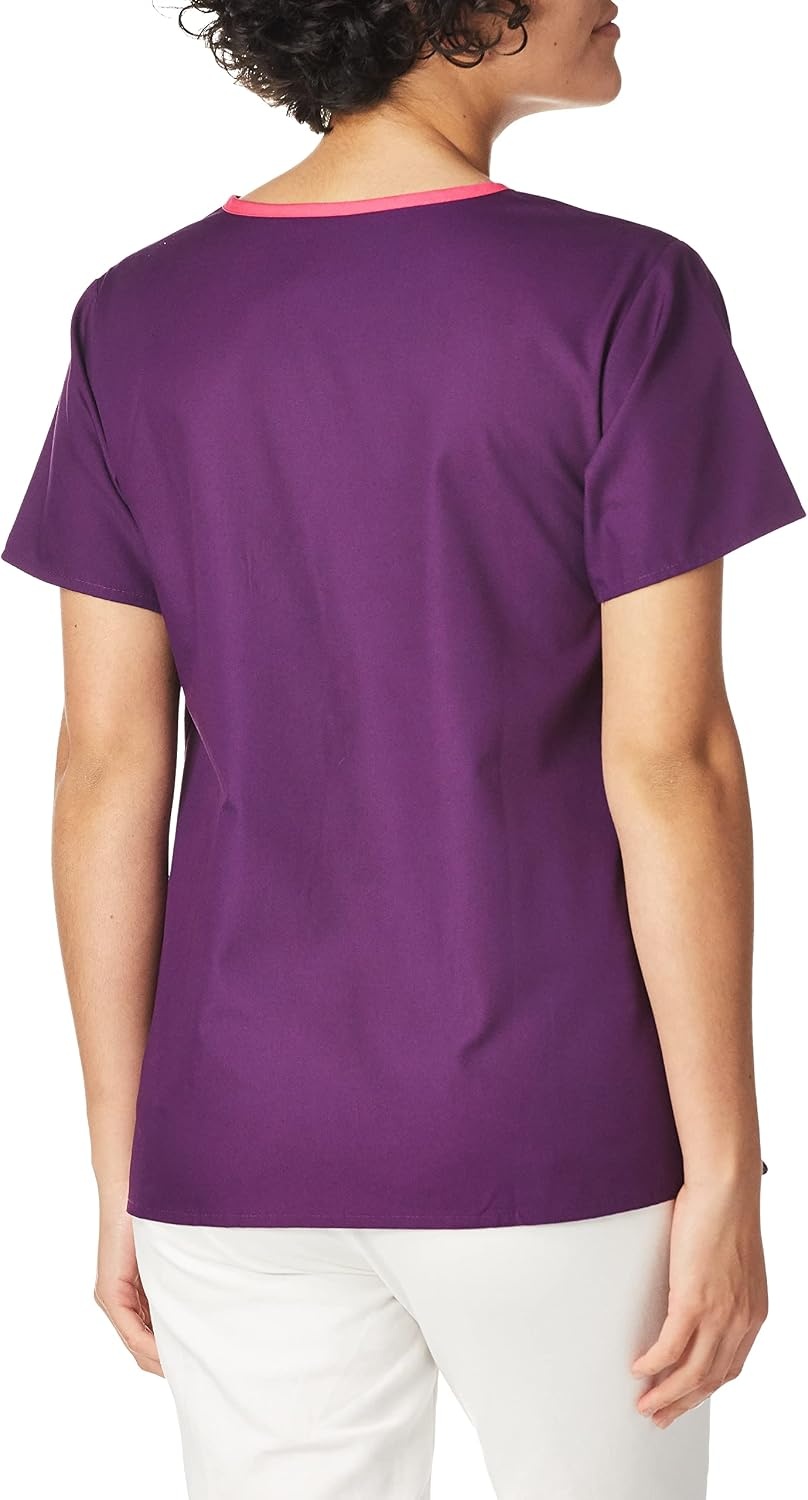 WonderWink Women’s Scrubs Charlie 5 Pocket Y-Neck Wrap Top, Eggplant, X-Large