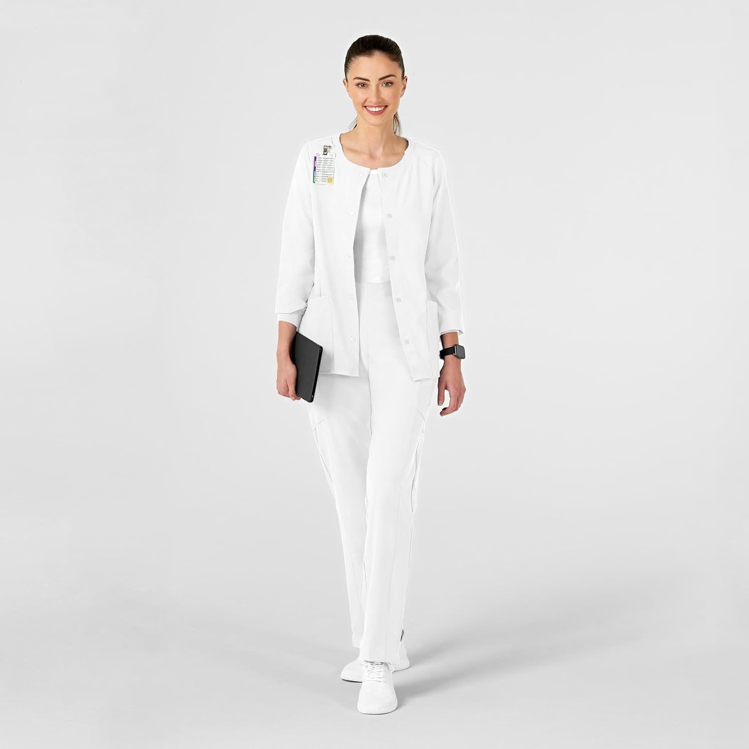 Wink W123 Women’s Crew Neck Warm Up Jacket(White)