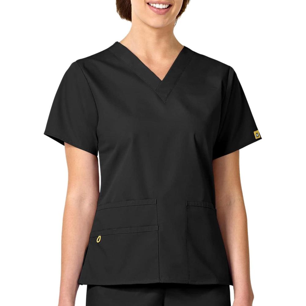 WonderWink womens Origins Bravo V-neck Top medical scrubs shirts, Black, XX-Large US