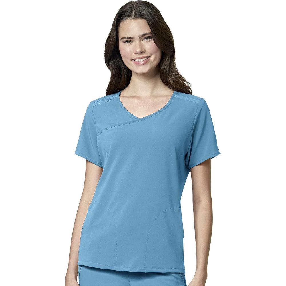 WonderWink Womens Renew Women’s Mock Wrap Scrub Top(Bay Blue)