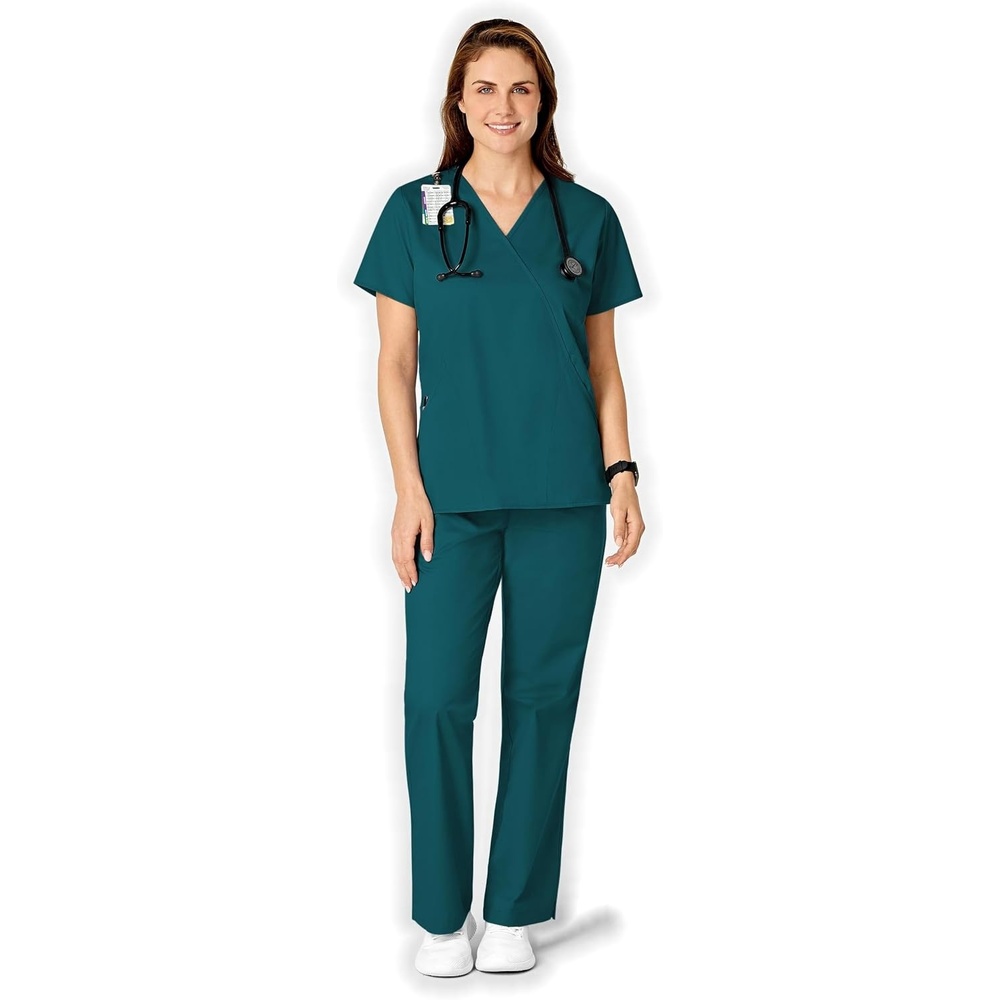 WINK WonderWORK Women’s Mock Wrap Scrub Top(Caribbean)