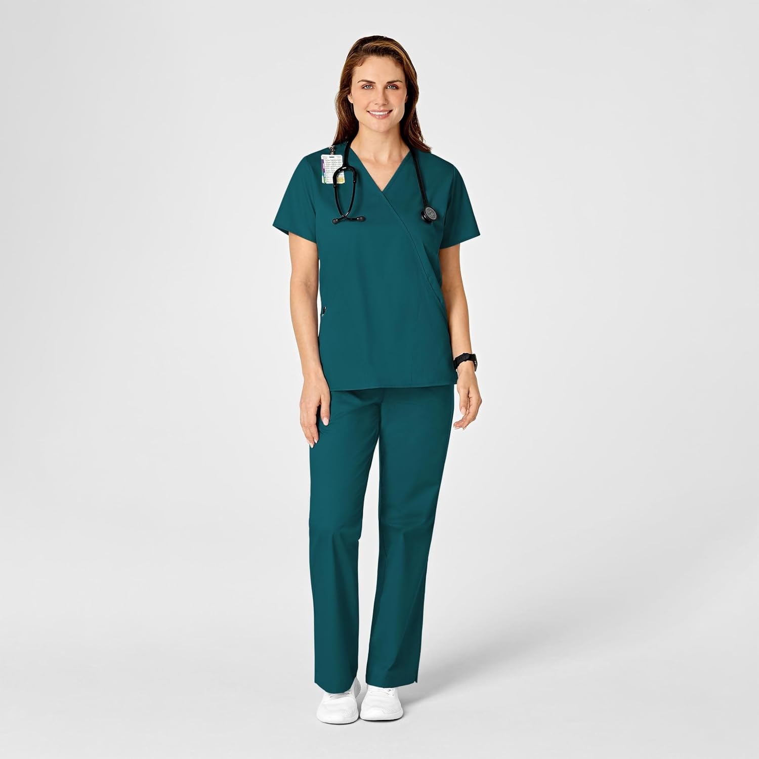 WINK WonderWORK Women’s Mock Wrap Scrub Top(Caribbean)