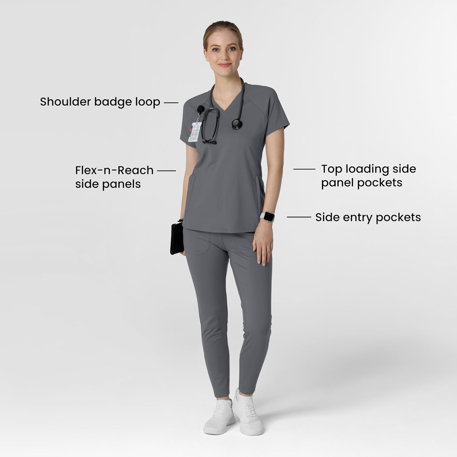 Wink Renew Women’s Flex-n-Reach V-Neck Raglan Scrub Top(Pewter)