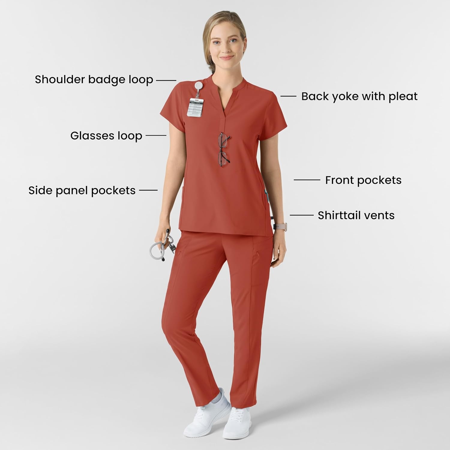 Wink Renew Women’s Mandarin Collar Scrub Top(Mineral Red)