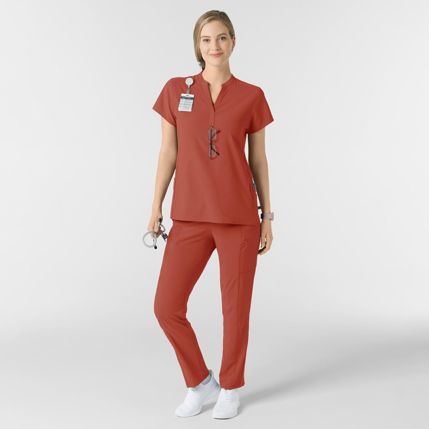 Wink Renew Women’s Mandarin Collar Scrub Top(Mineral Red)