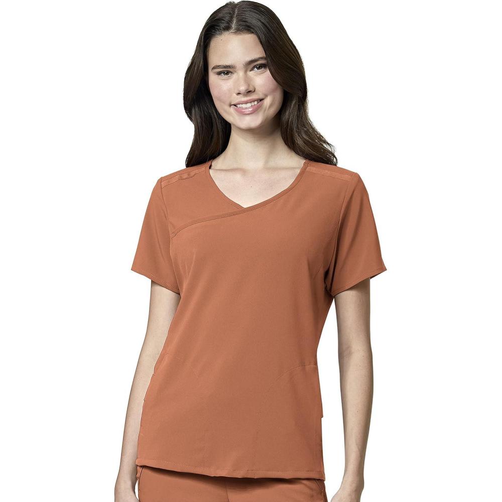WonderWink Womens Renew Women’s Mock Wrap Scrub Top(Clay)