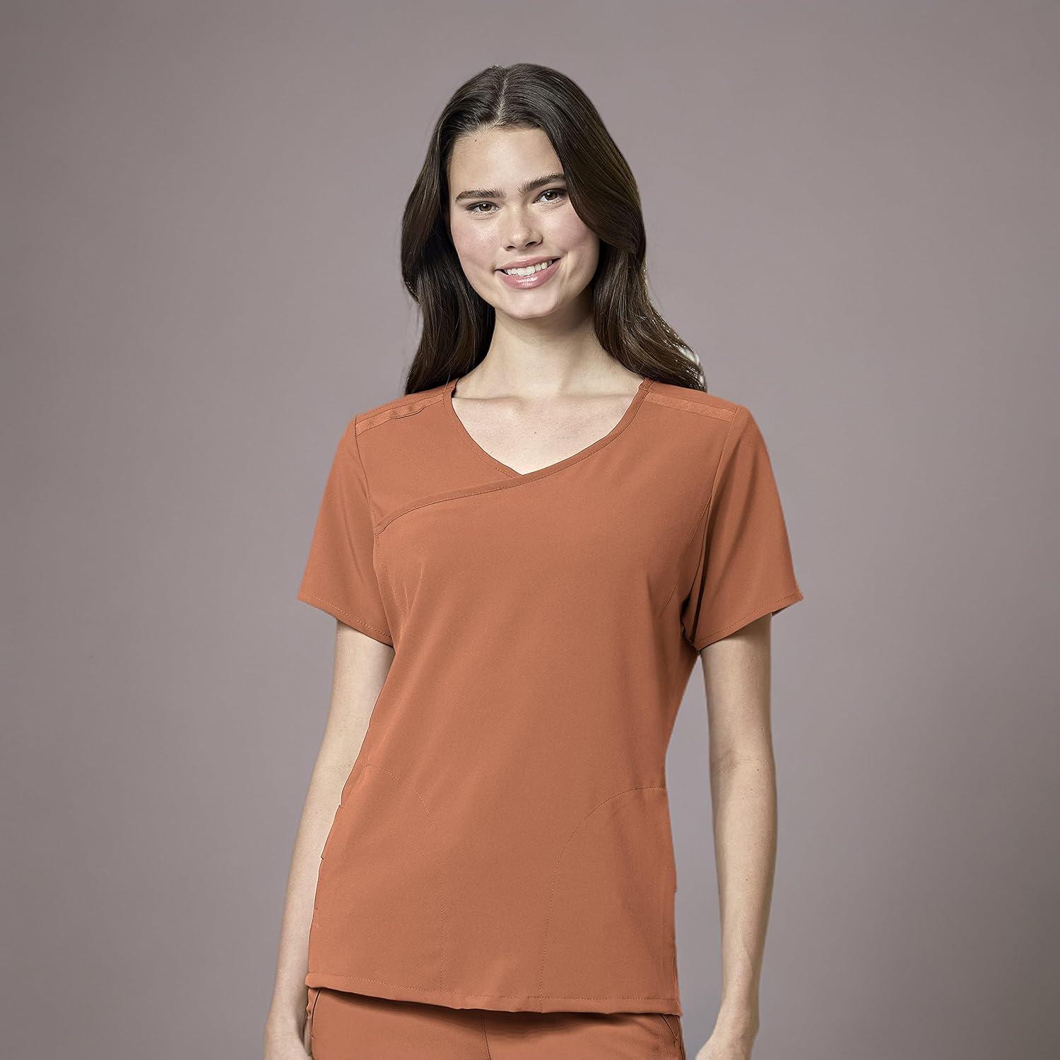 WonderWink Womens Renew Women’s Mock Wrap Scrub Top(Clay)