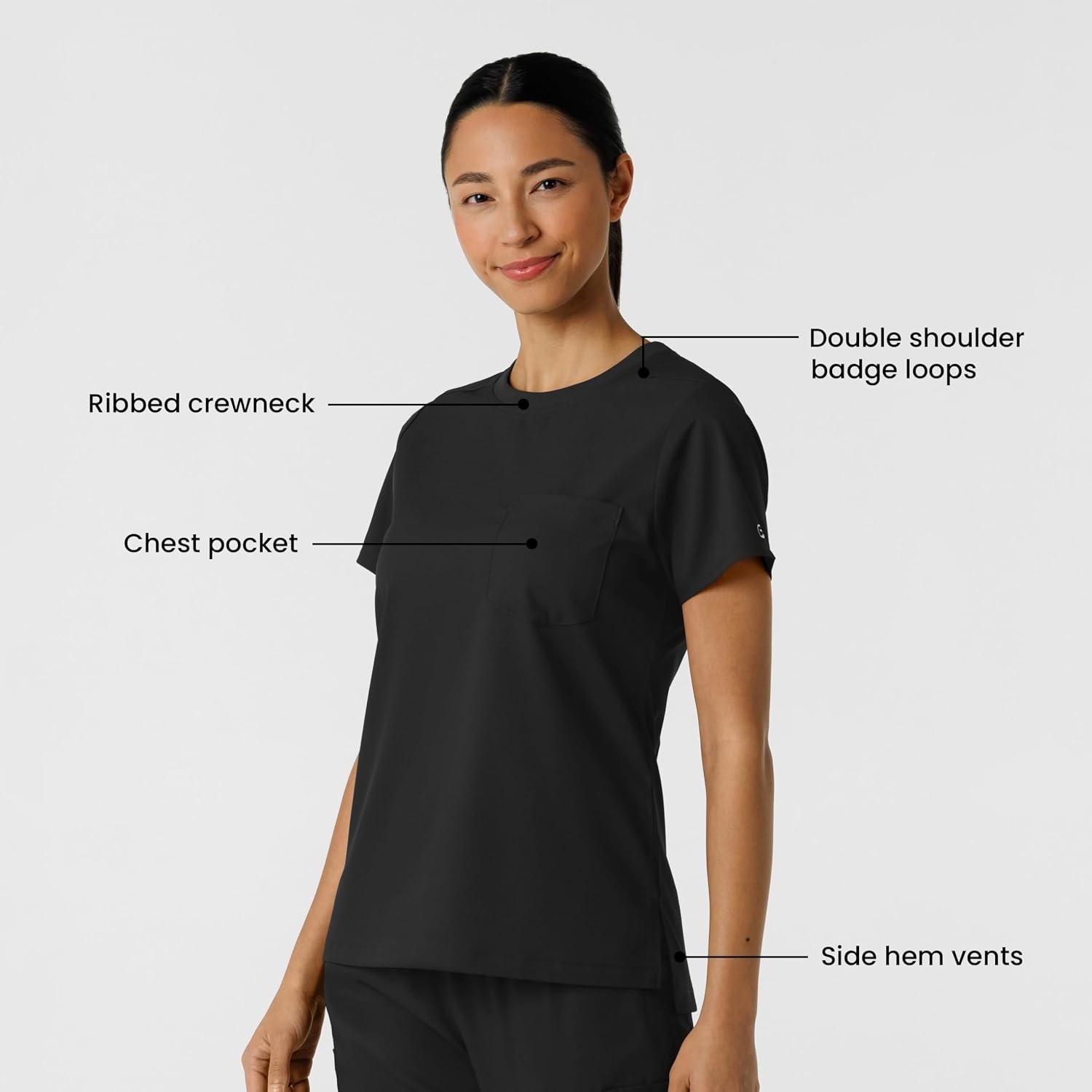 Wink Scrubs for Women, Boundless, Classic Tee with 1 Pocket(Black)