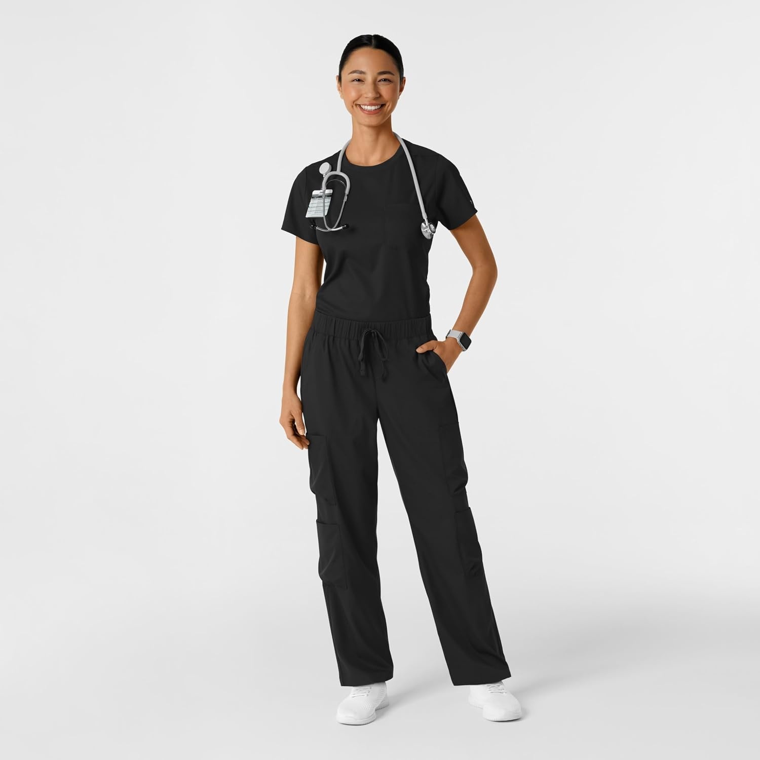 Wink Scrubs for Women, Boundless, Classic Tee with 1 Pocket(Black)