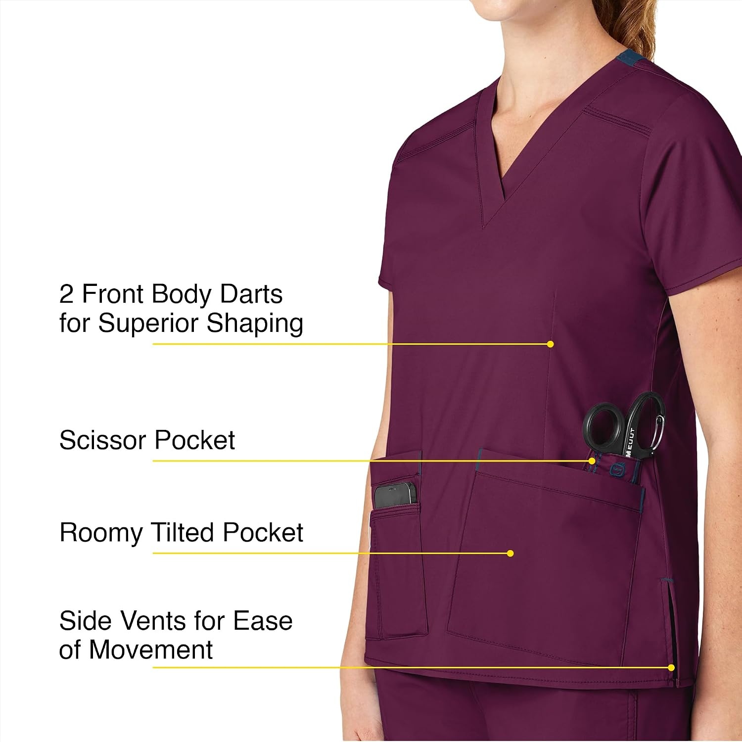 WonderWink Women’s Wonderflex Verity Scrub Top, Wine, Small