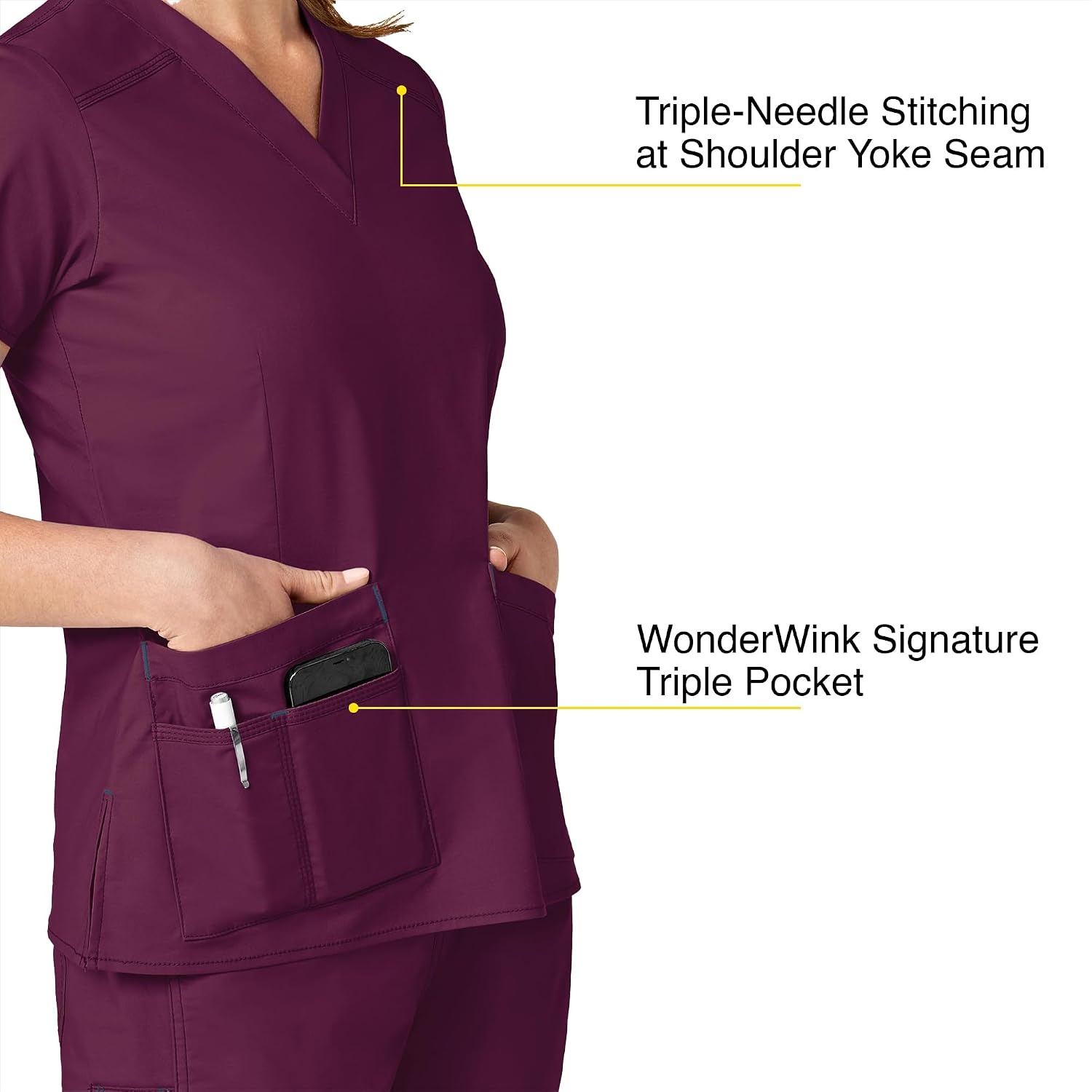 WonderWink Women’s Wonderflex Verity Scrub Top, Wine, Small