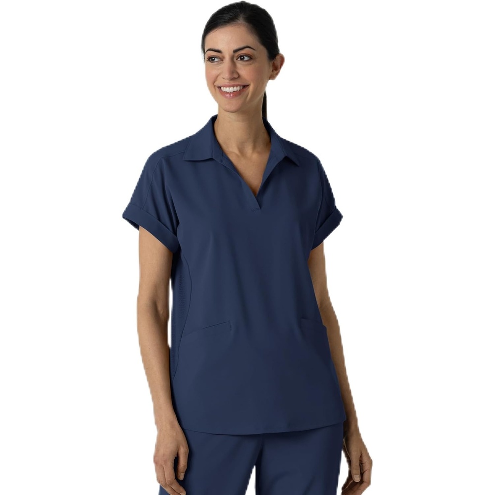 WINK Renew Women’s Flex-n-Reach Collared Scrub Top(Navy)
