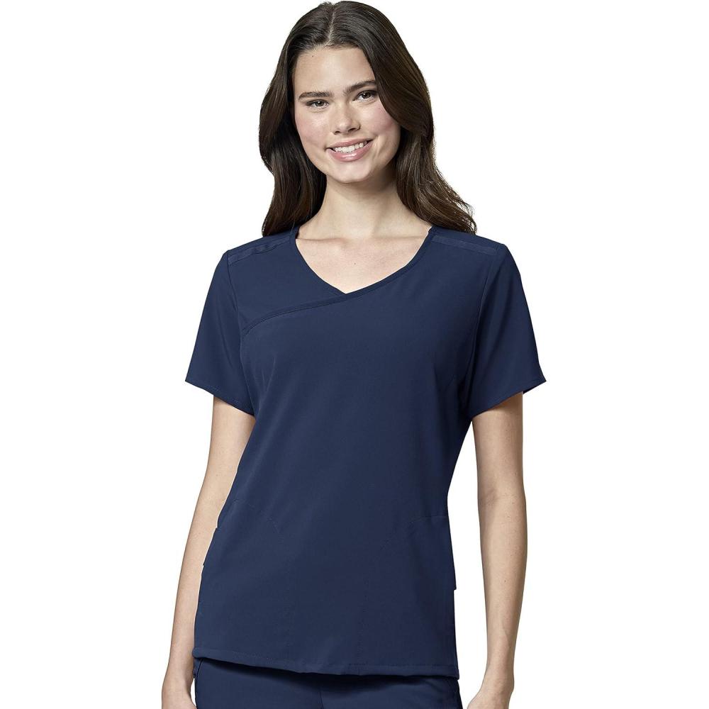 WonderWink Womens Renew Women’s Mock Wrap Scrub Top(Navy)