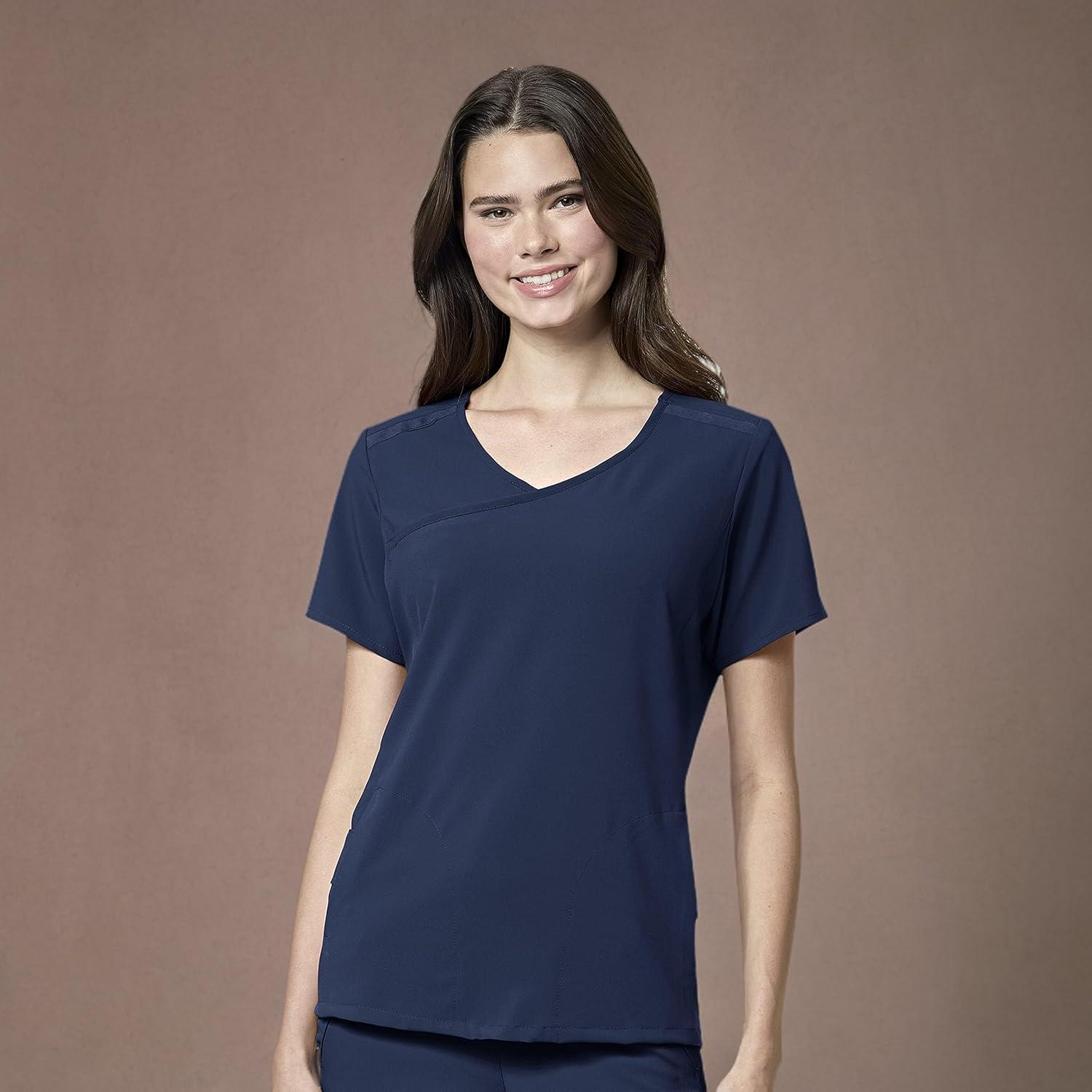 WonderWink Womens Renew Women’s Mock Wrap Scrub Top(Navy)