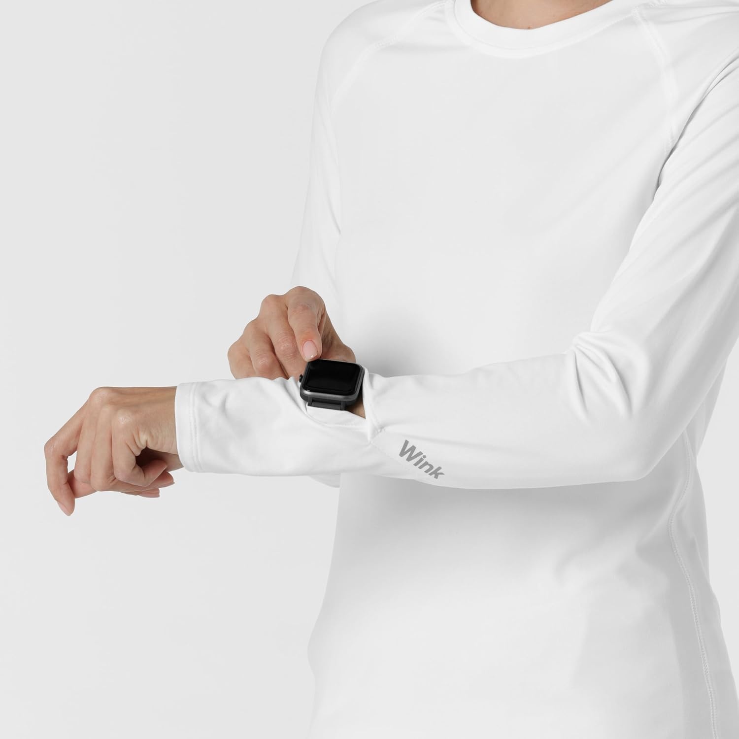 Wink Layers Women’s Watch Window Long Sleeve Underscrub Top(White)