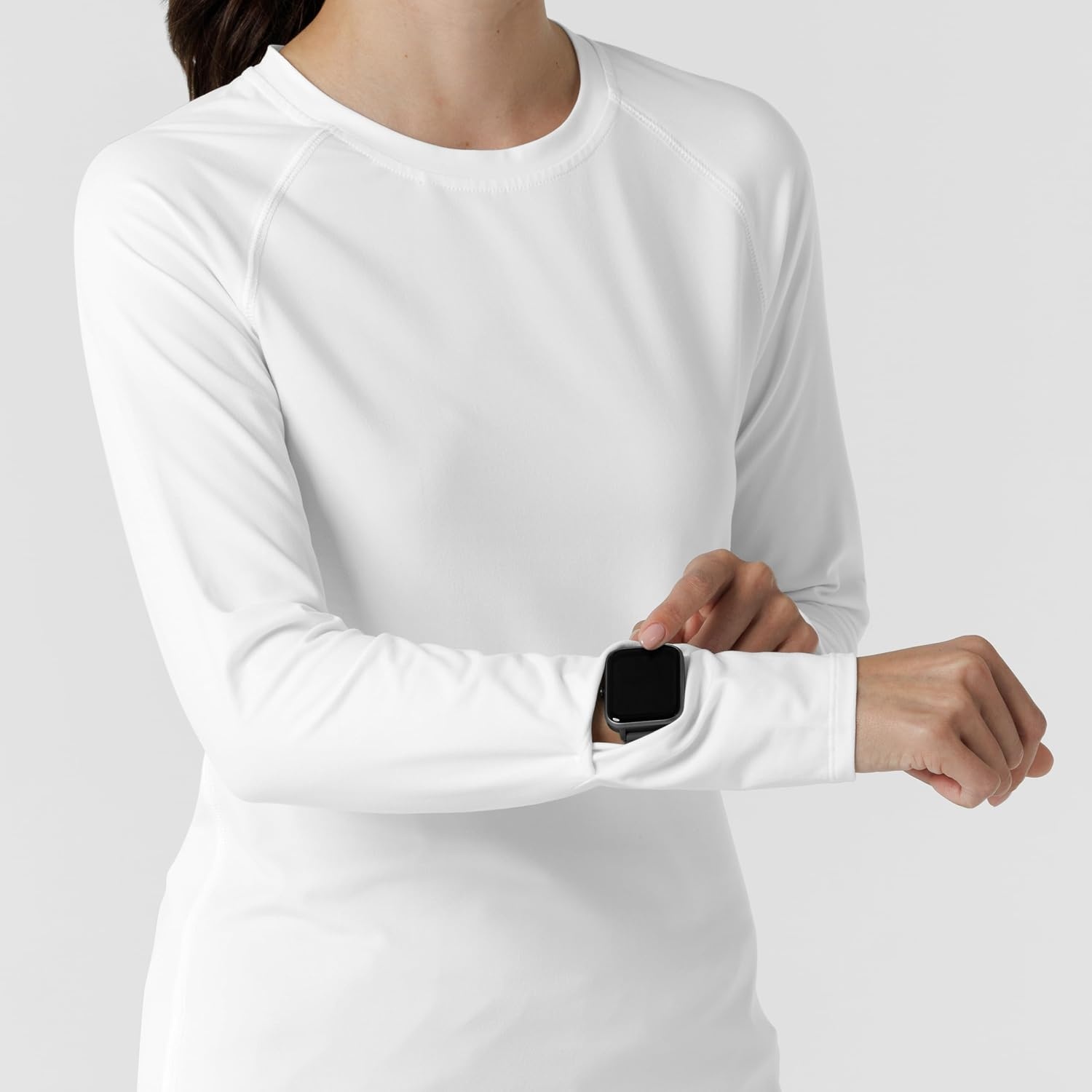 Wink Layers Women’s Watch Window Long Sleeve Underscrub Top(White)