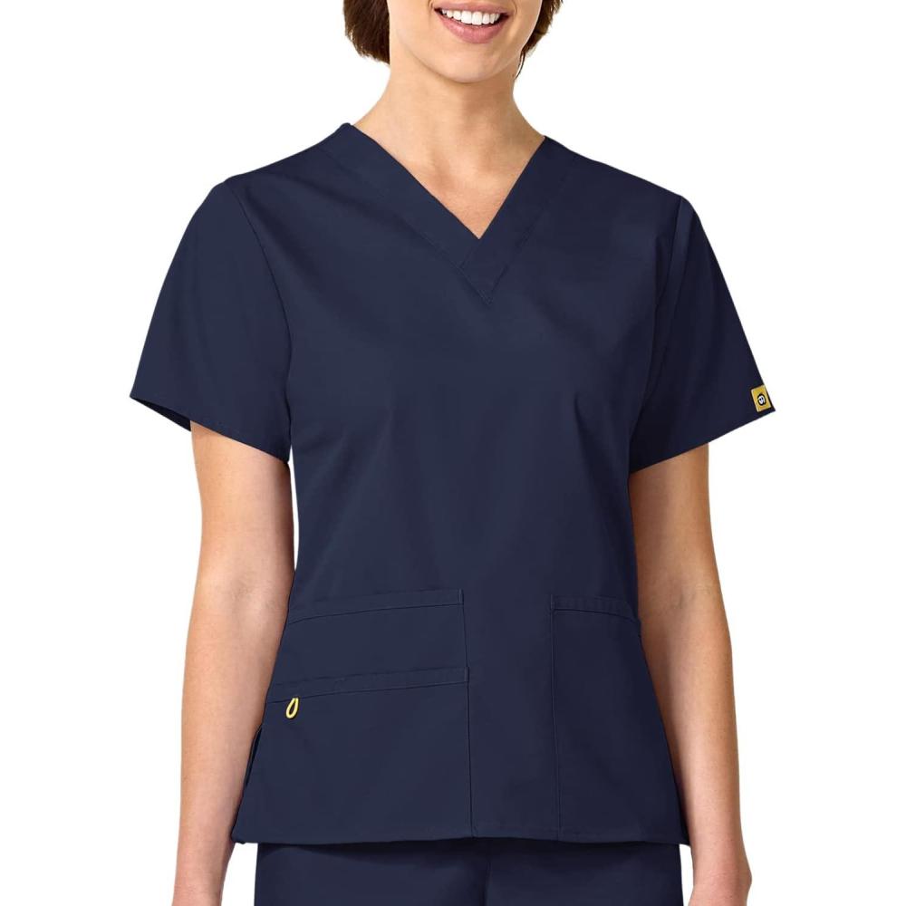 WonderWink womens Origins Bravo V-Neck Top, Navy, Large
