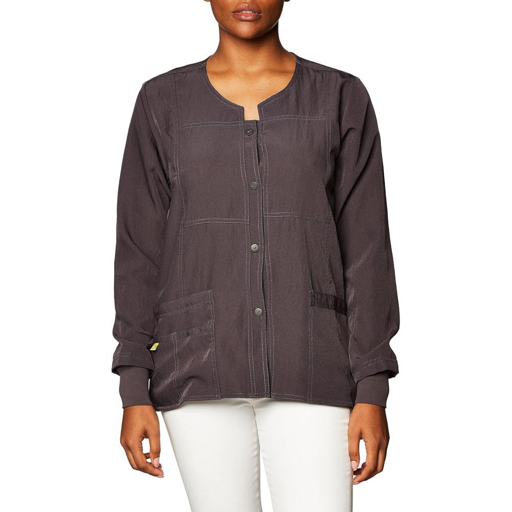 WonderWink Women’s Four-Stretch Sporty Button Front Scrub Jacket(Graphite)