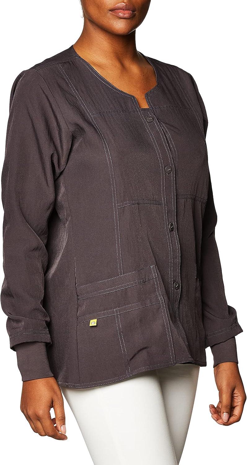 WonderWink Women’s Four-Stretch Sporty Button Front Scrub Jacket(Graphite)