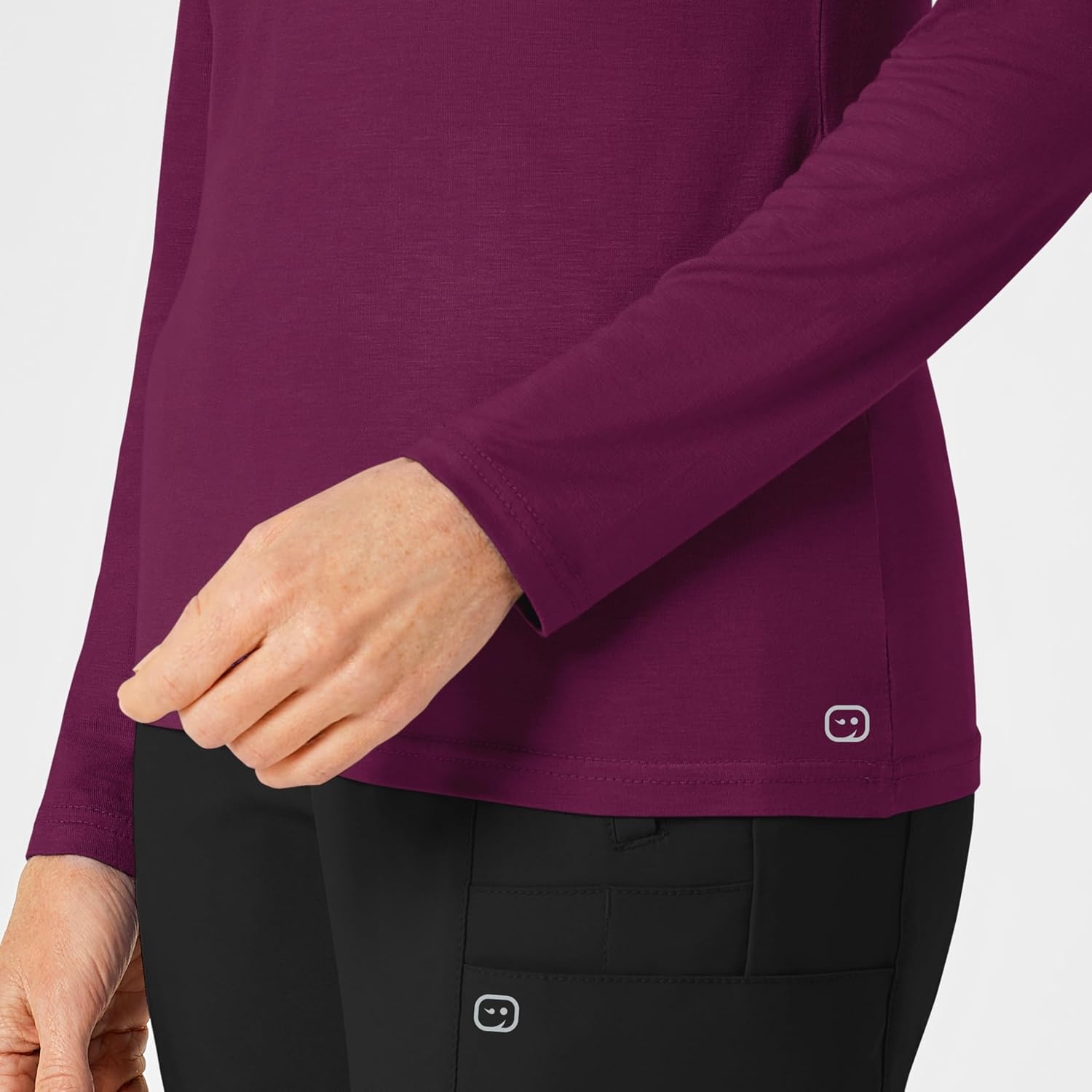 WINK Layers Scrubs for Women, Long Sleeve Silky Tee(Wine)