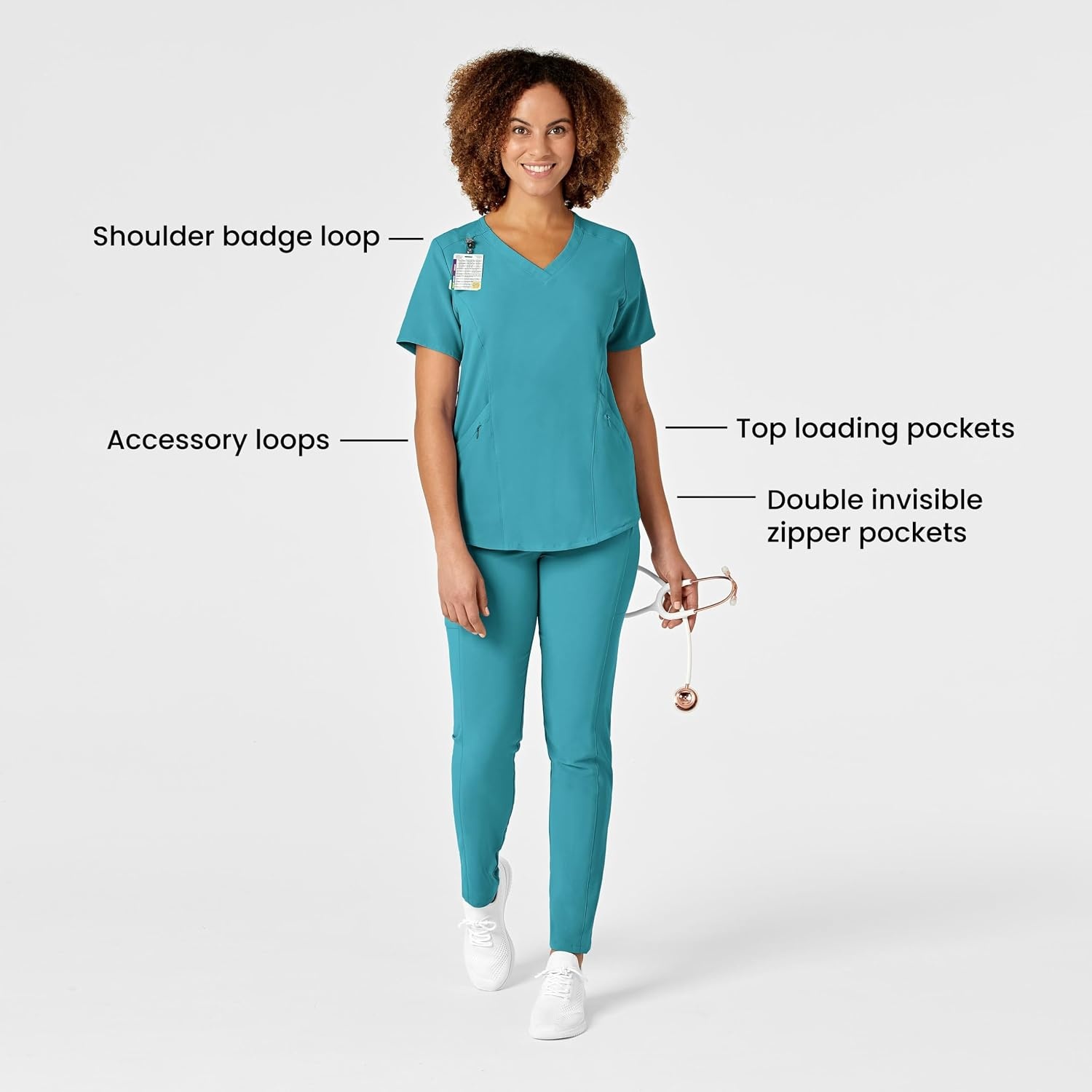 Wink Renew Women’s V-Neck Scrub Top – Teal Blue, S