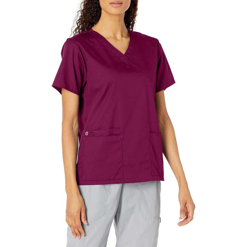 Wink WonderWORK Women’s V-Neck Scrub Top, Wine, S