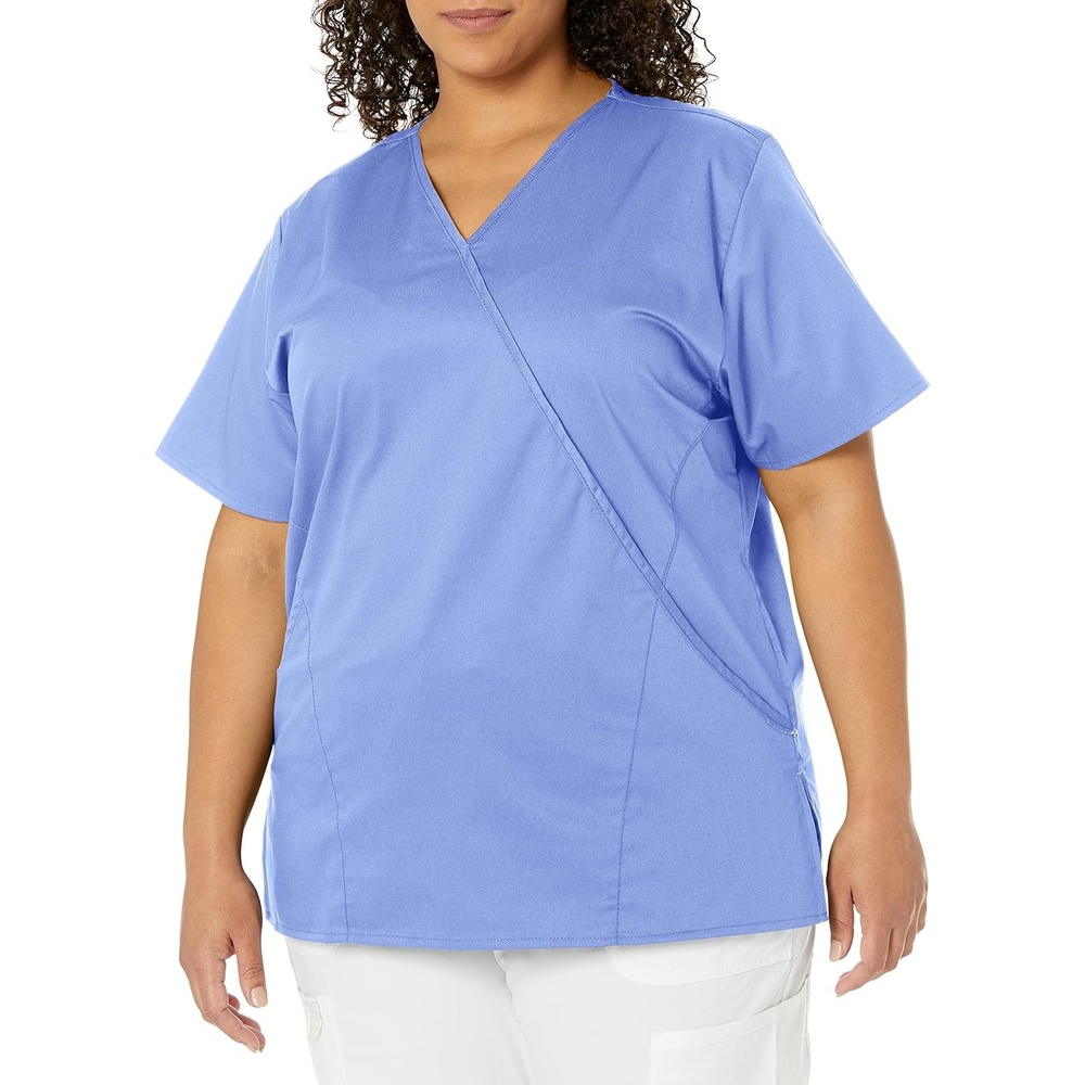 WINK WonderWORK Women’s Mock Wrap Scrub Top(Ceil Blue)