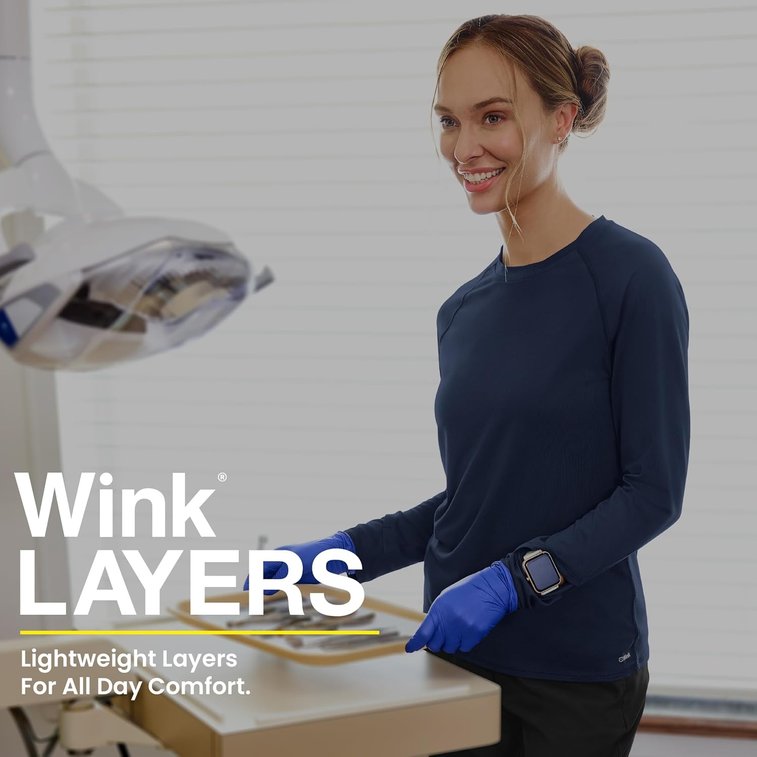 Wink Layers Women’s Watch Window Long Sleeve Underscrub Top(Grey Heather)