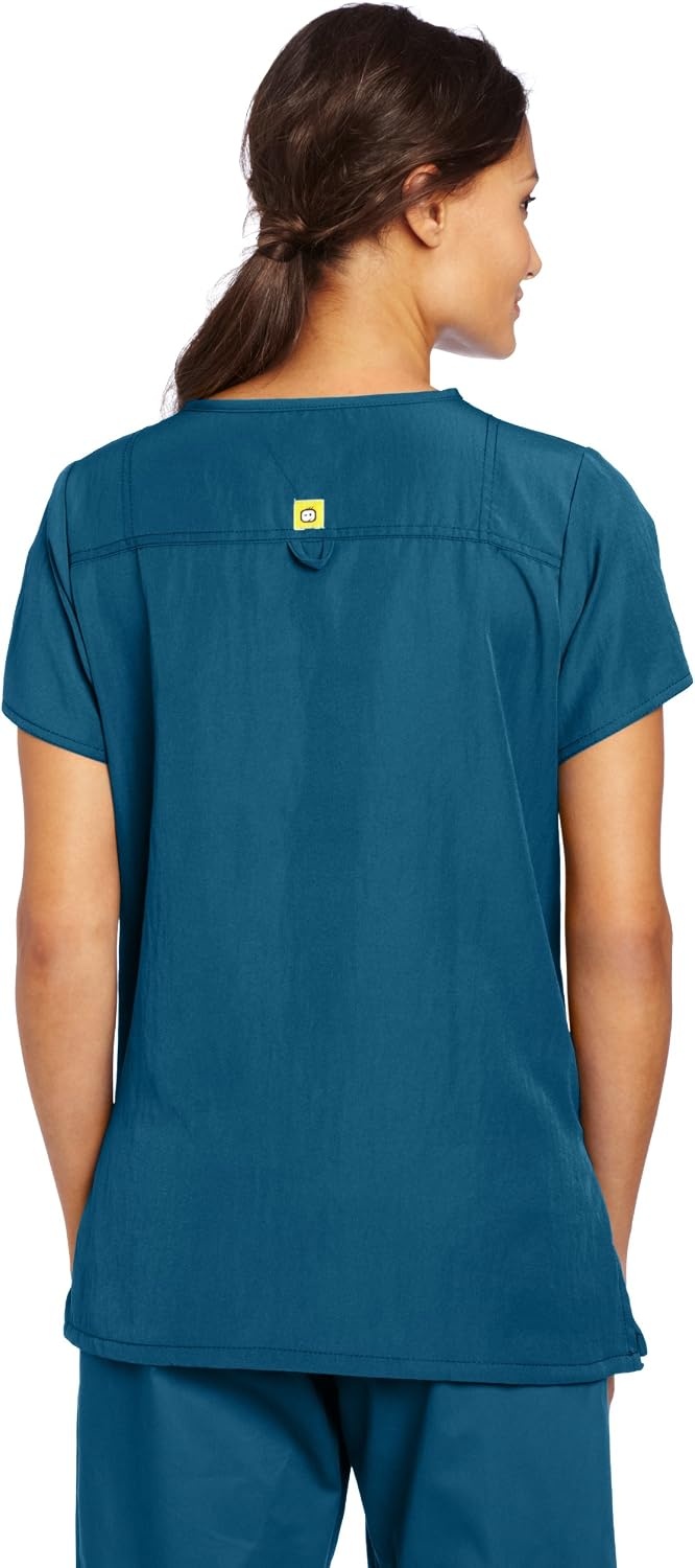WonderWink Women’s Scrubs Four Way Stretch Sporty V-Neck Top, Caribbean, Small