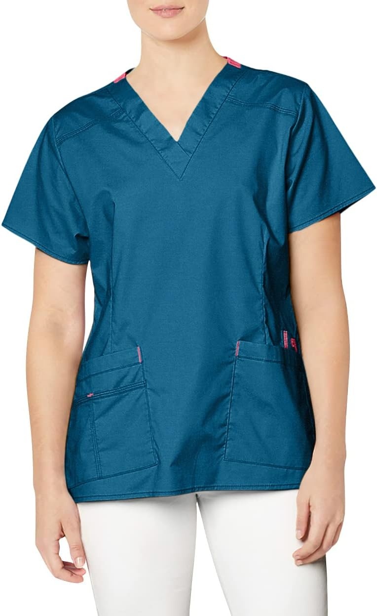 Wink WonderFLEX Women’s Verity V-Neck Scrub Top(Caribbean Blue)