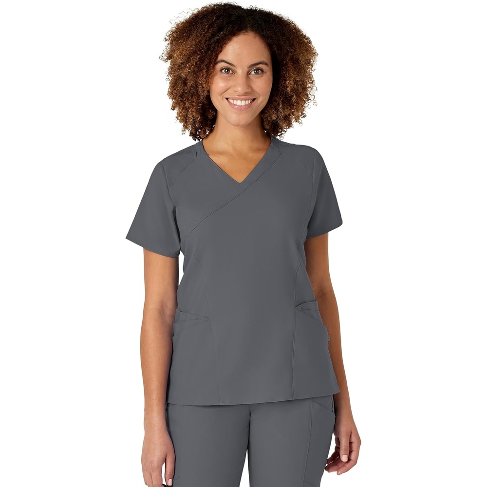 Wink W123 Women’s Mock Wrap Scrub Top, Pewter, 5X