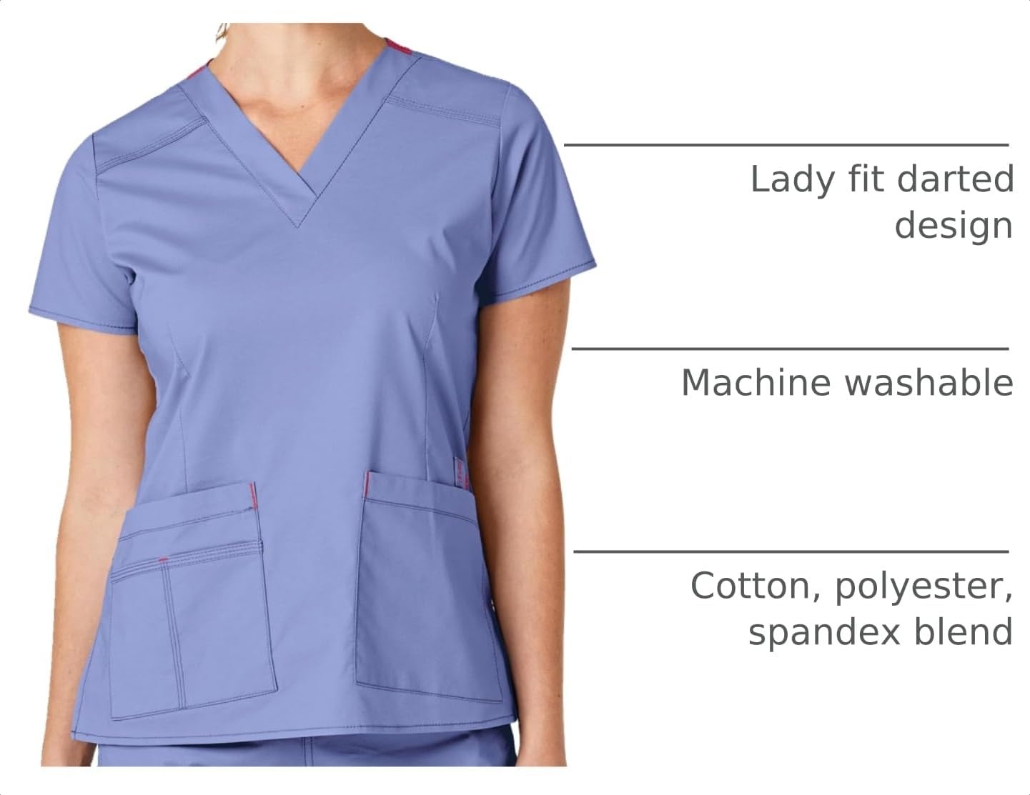 WonderWink Women’s Wonderflex Verity Scrub Top, Ceil Blue, Large