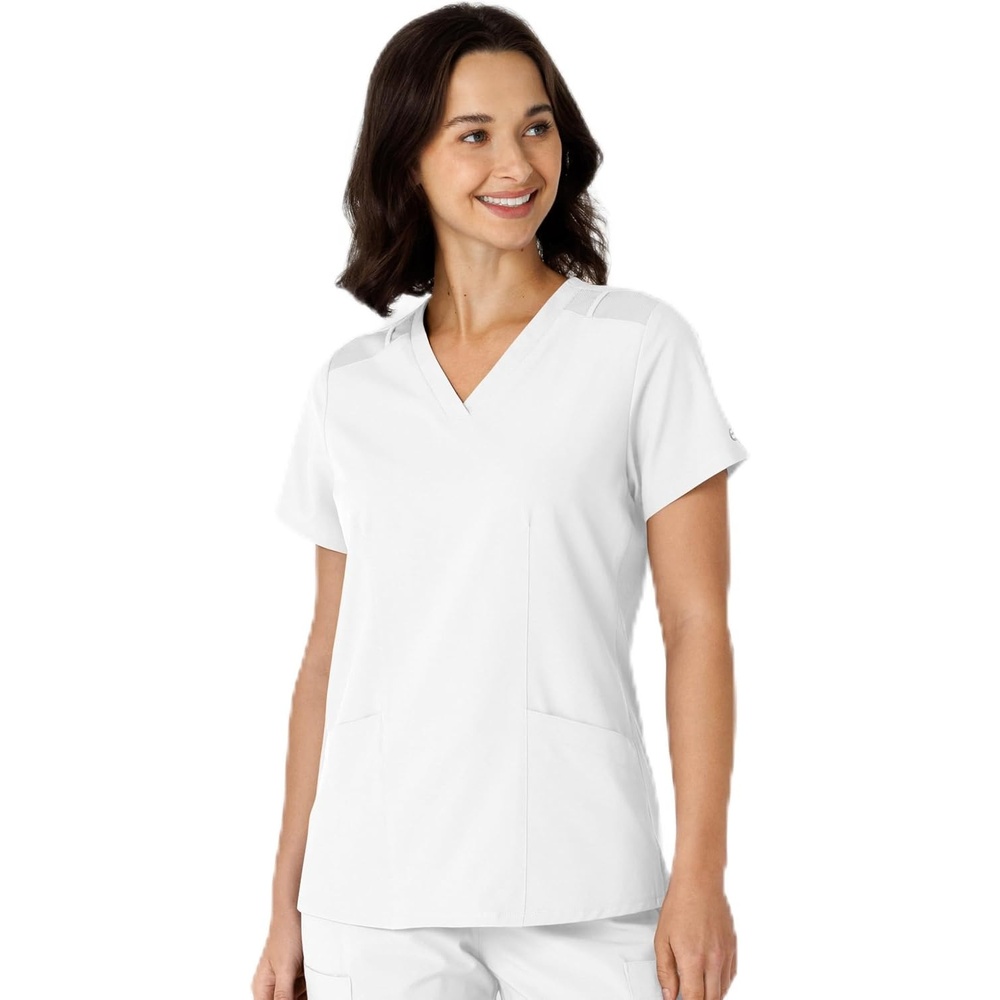 WINK Women’s Women’s Flex-n-reach Side Panel V-neck Scrub Top(White)