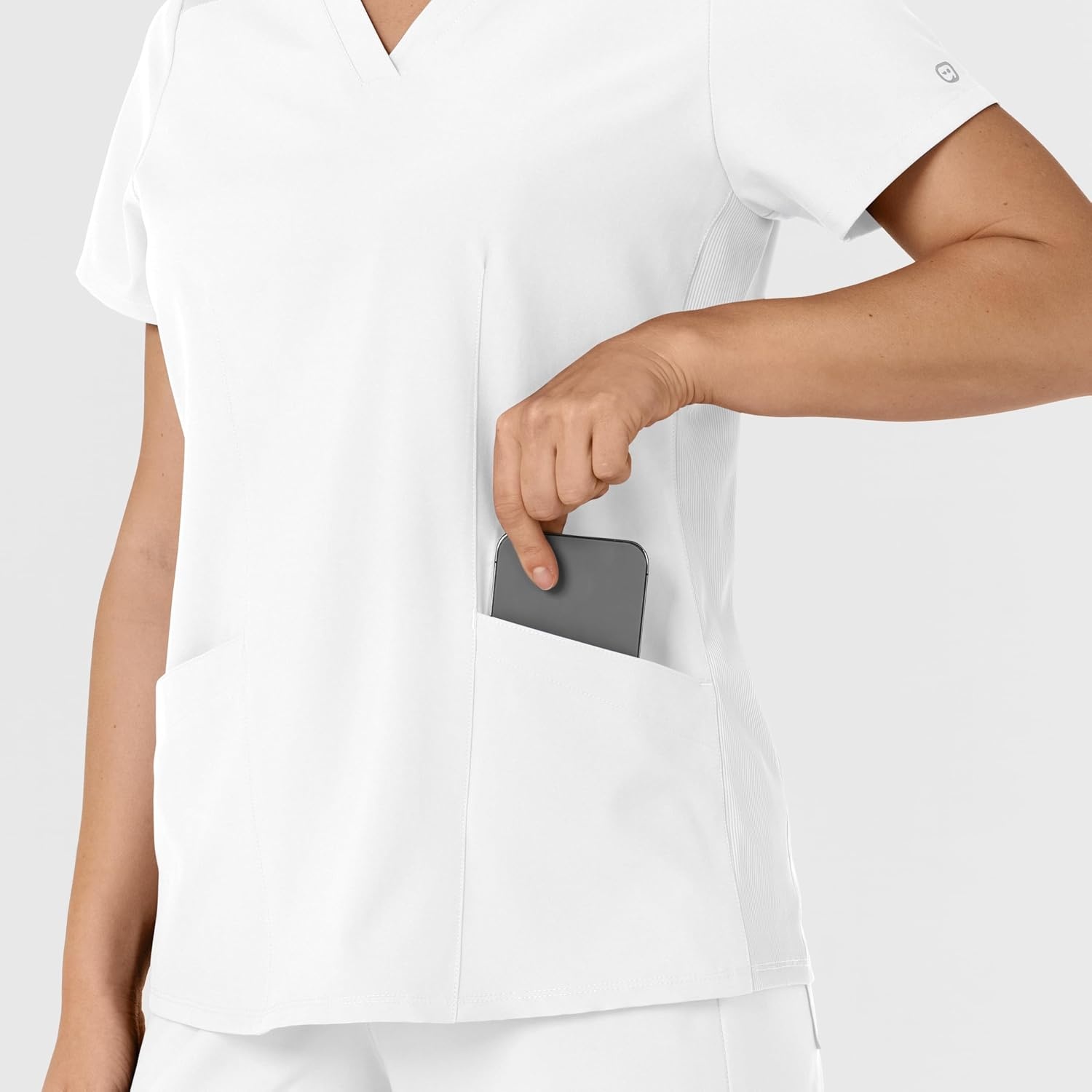 WINK Women’s Women’s Flex-n-reach Side Panel V-neck Scrub Top(White)