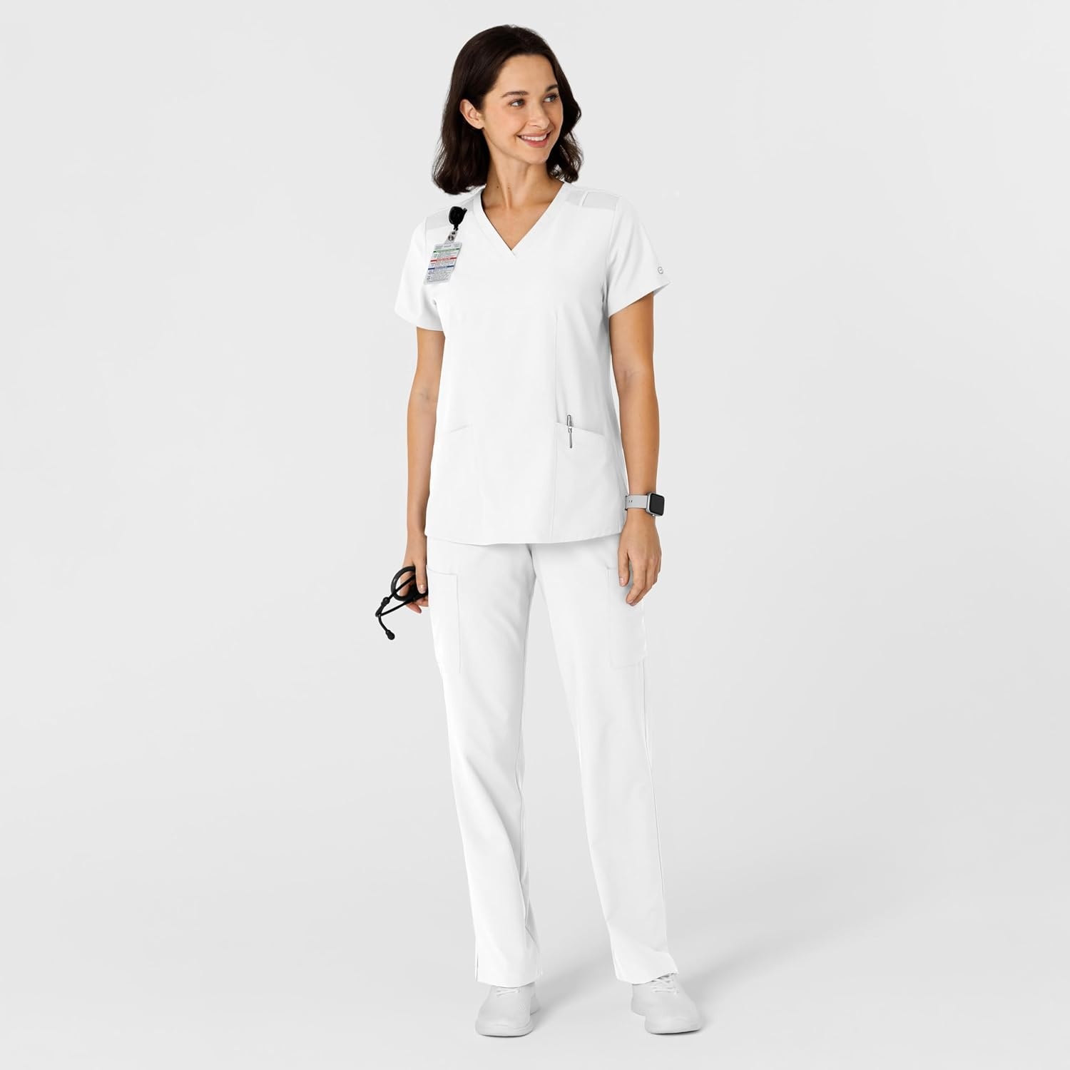 WINK Women’s Women’s Flex-n-reach Side Panel V-neck Scrub Top(White)