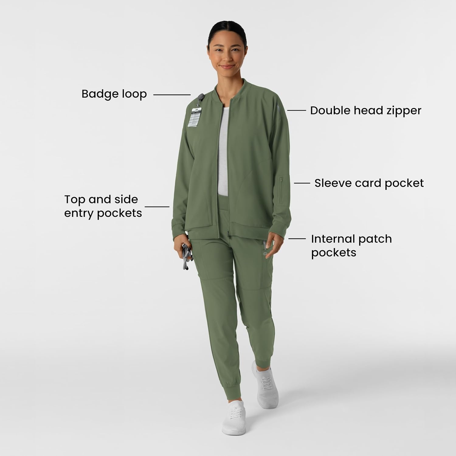 WINK Layers Women’s Bomber Scrub Jacket(Olive)